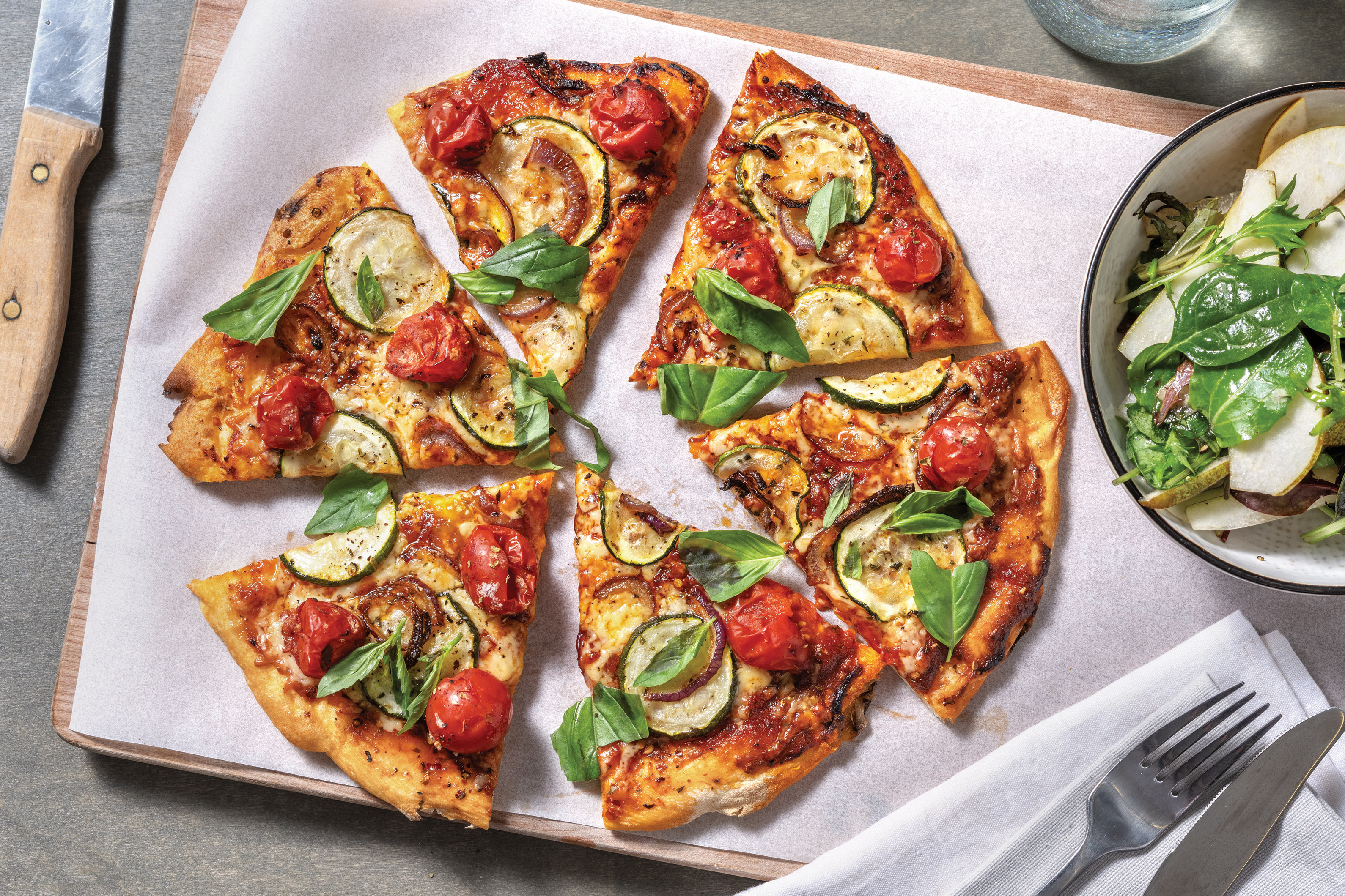 Cherry Tomato, Courgette & Basil Pizza