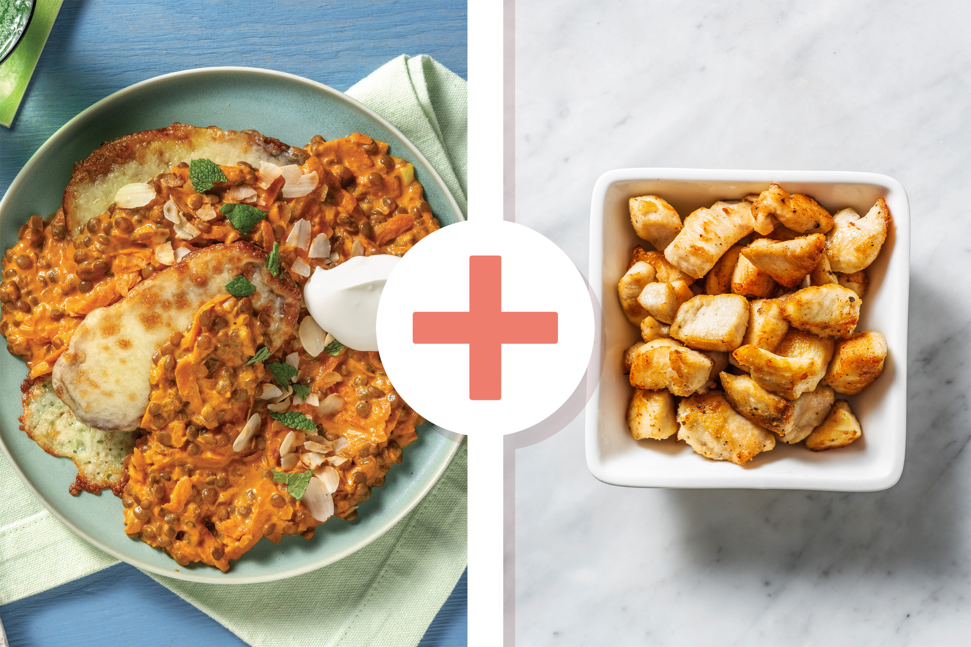 Lentil Chicken Loaded Spuds & Tomato-Kale Salad