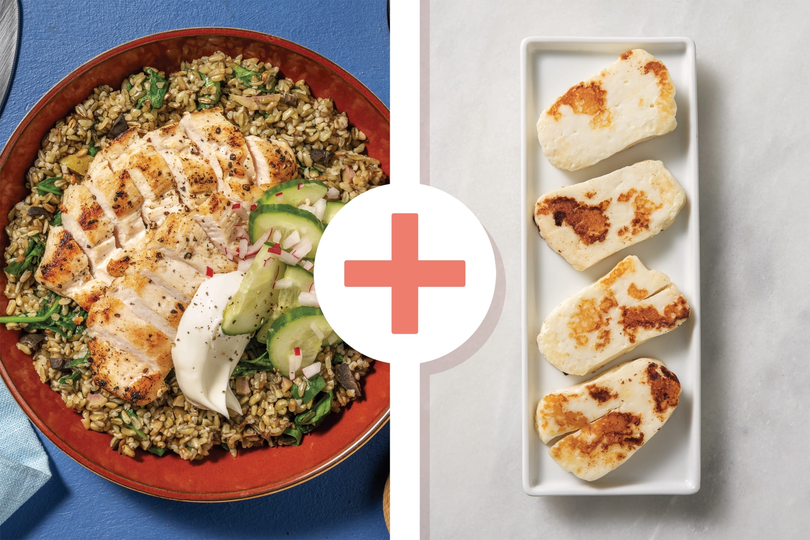Garlicky Chicken & Haloumi Freekeh Bowl