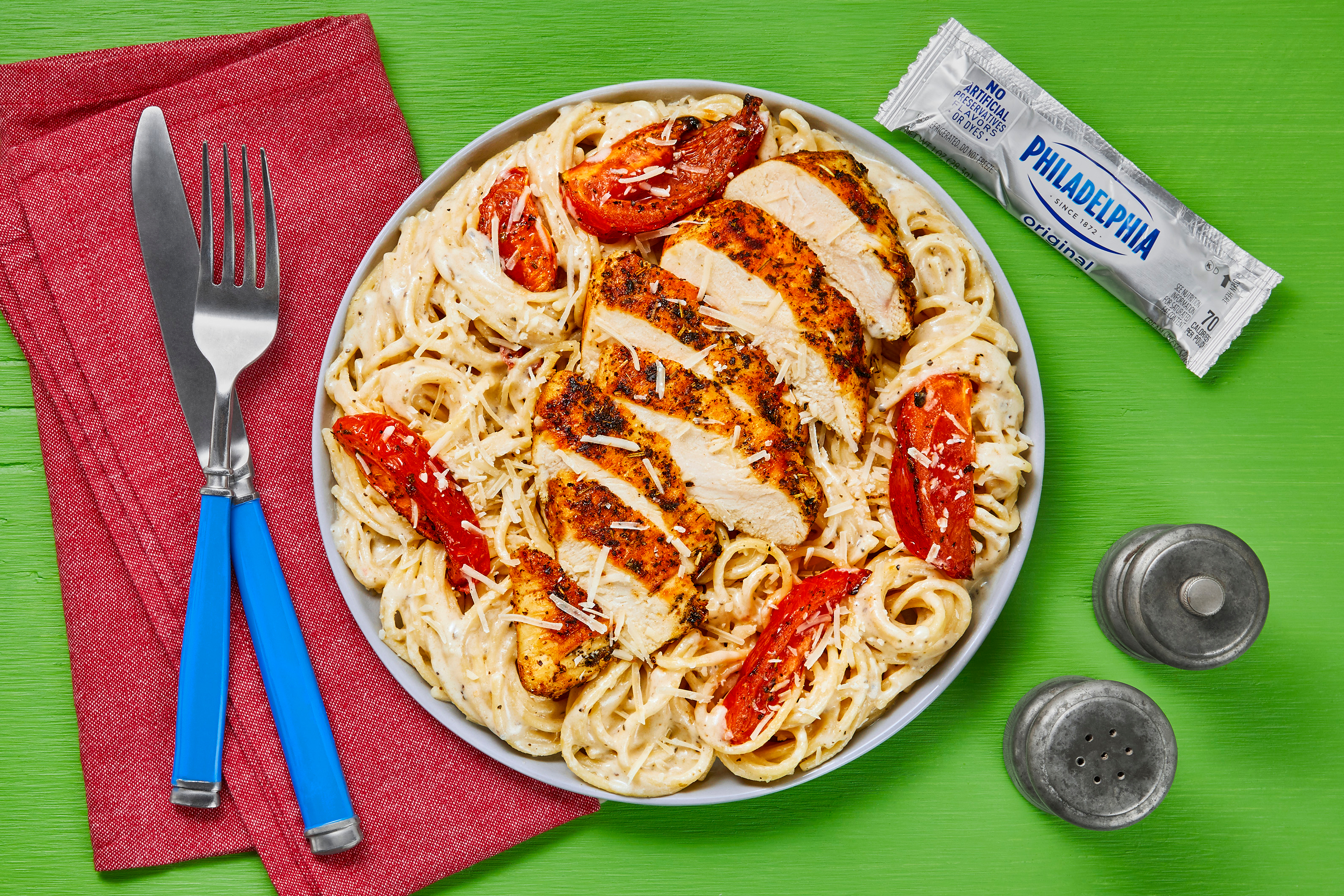 Chicken over Garlic Parmesan Spaghetti