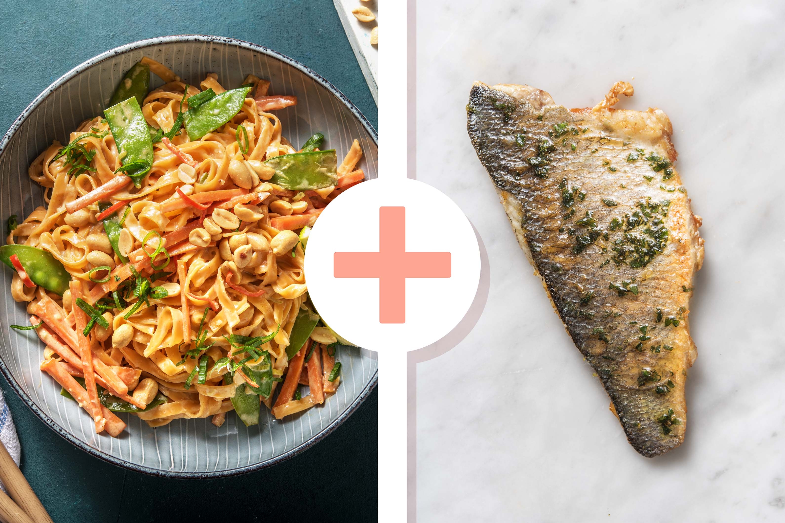 Chilinudeln in Erdnusssoße mit Dorade