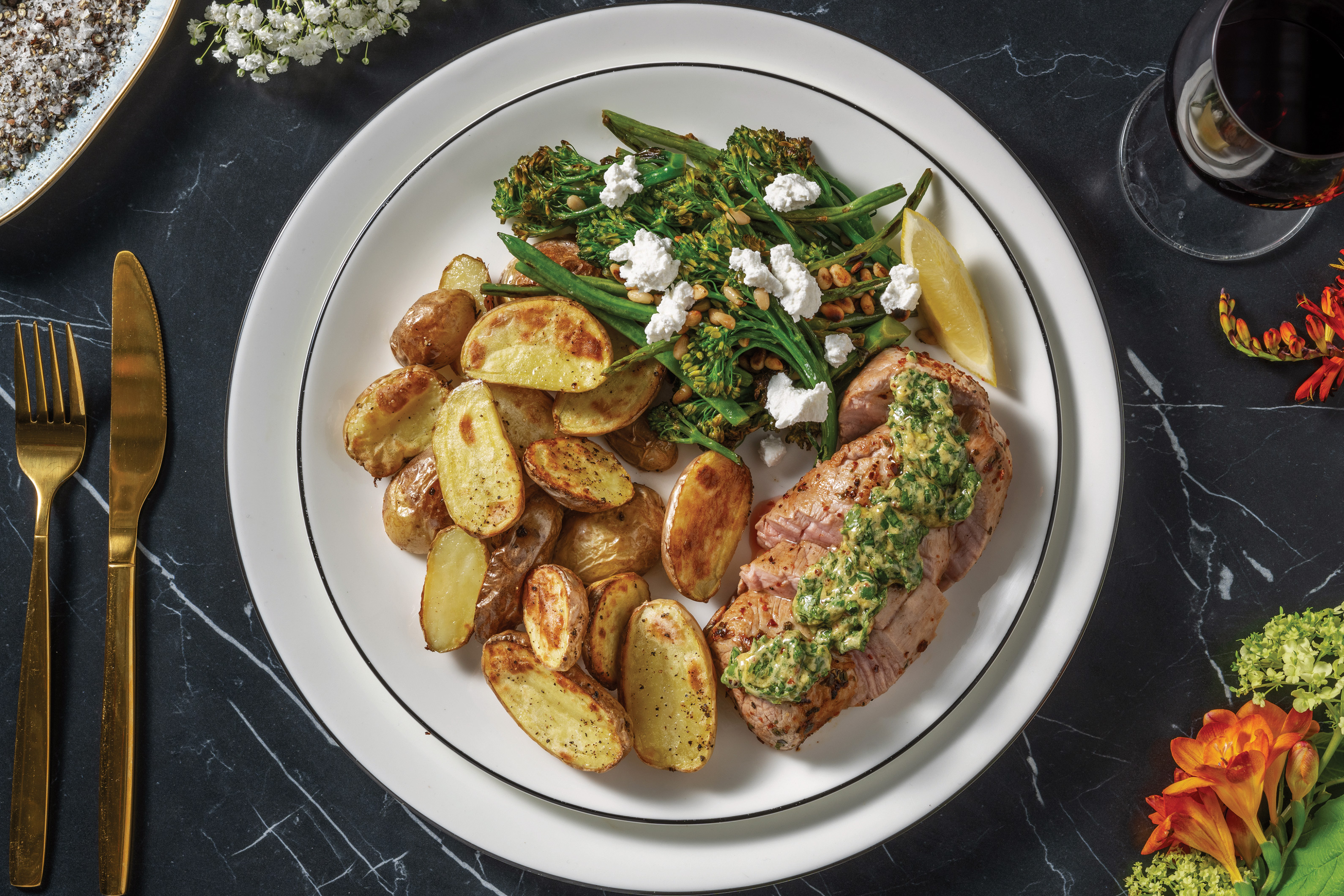 Chimichurri Pork Tenderloin & Garlic Roasted Potatoes