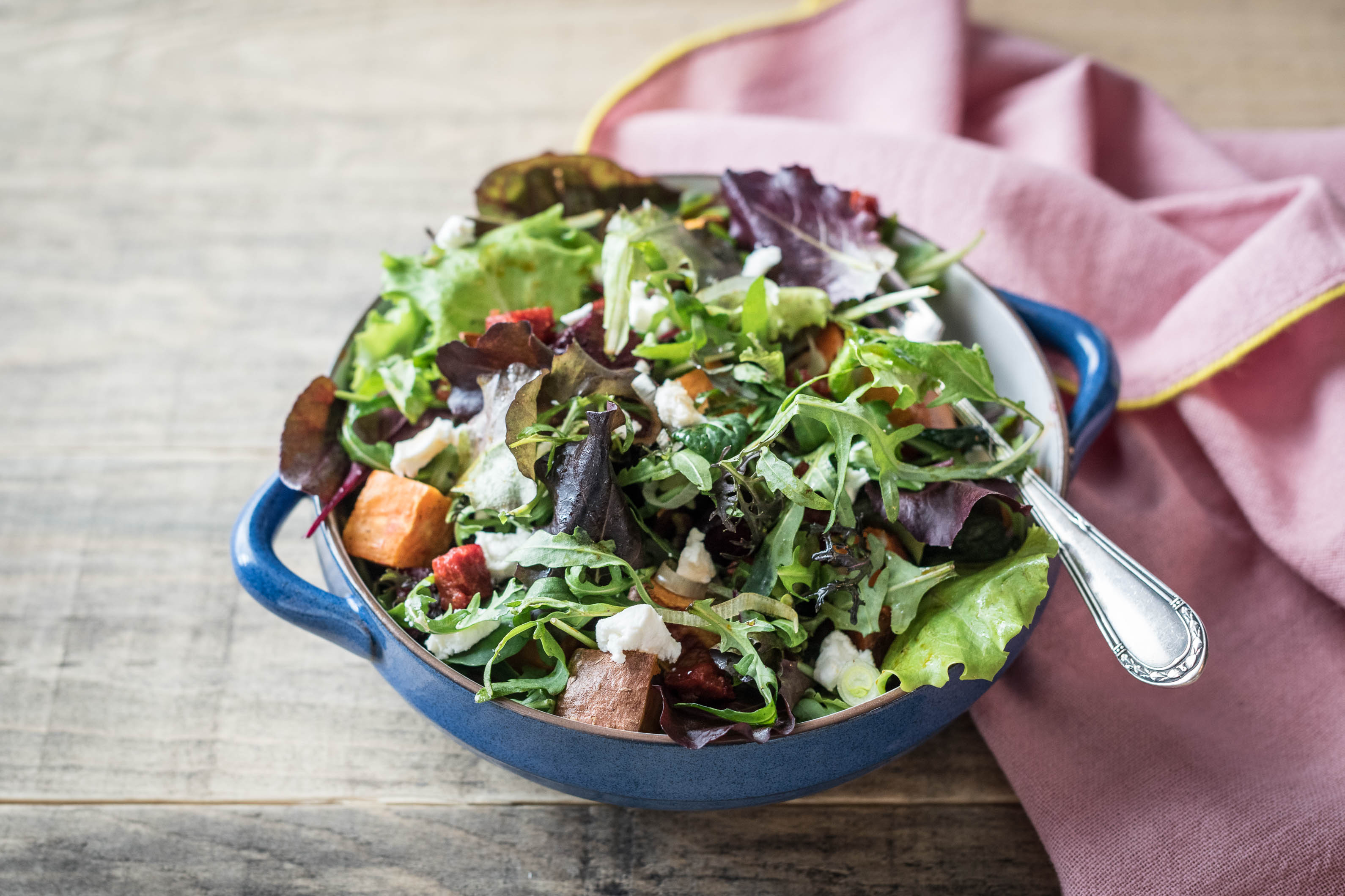 Chimichurri Sweet Potato, Goat’s Cheese and Chorizo Salad