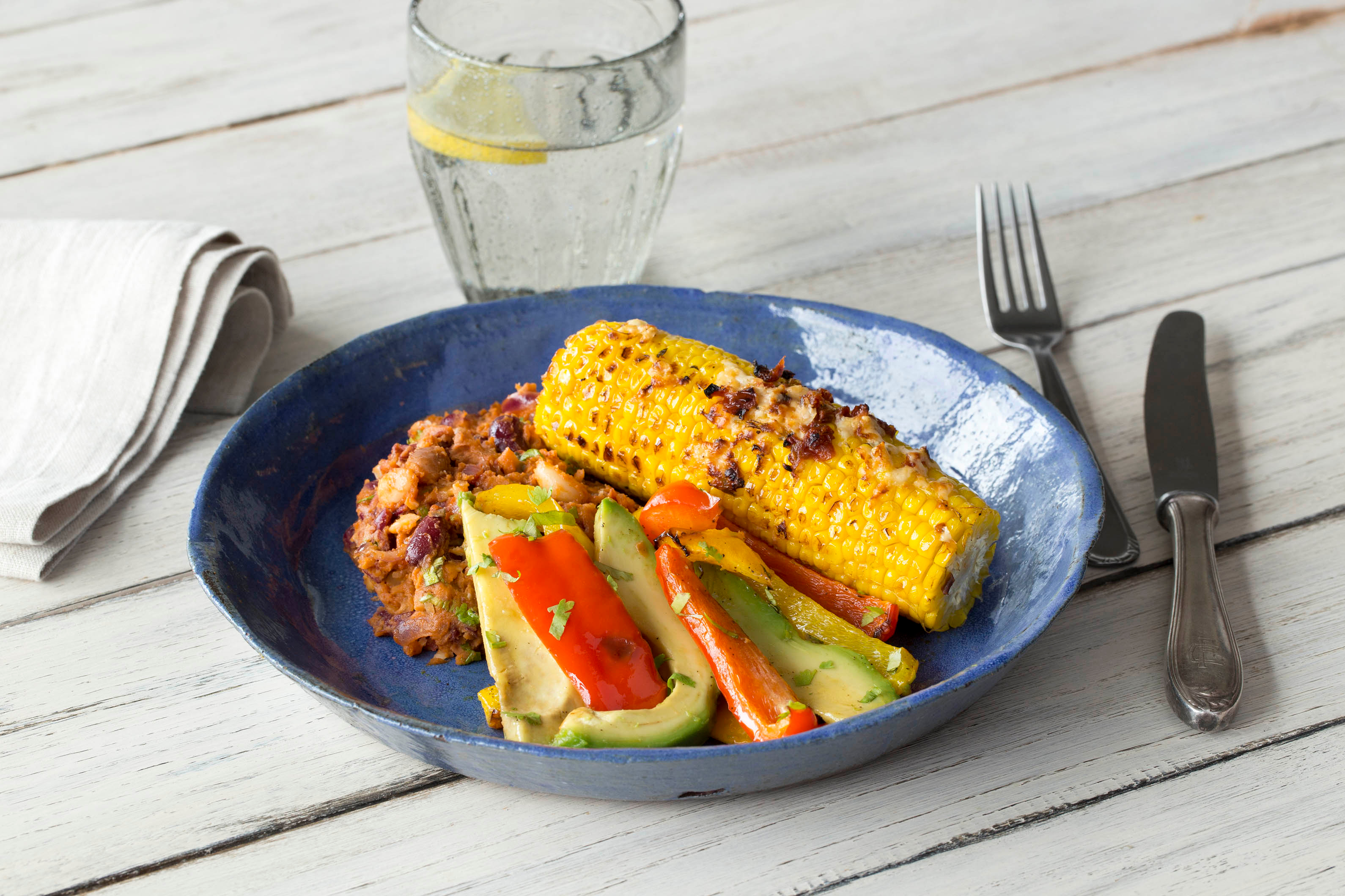 Chipotle Corn on the Cob with Homemade Refried Beans