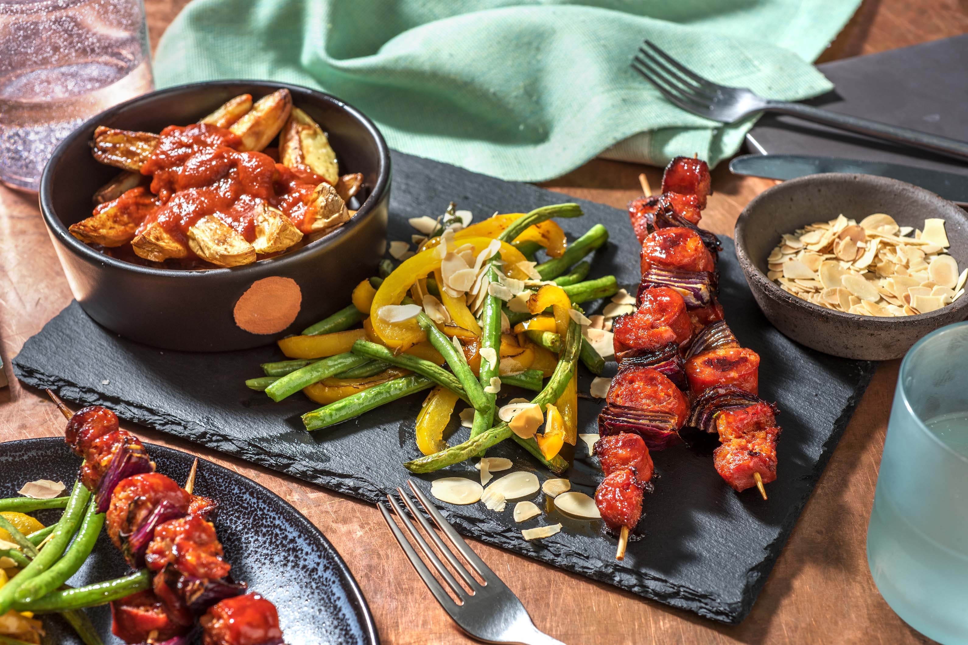 Chorizo Sausage and Onion Skewers