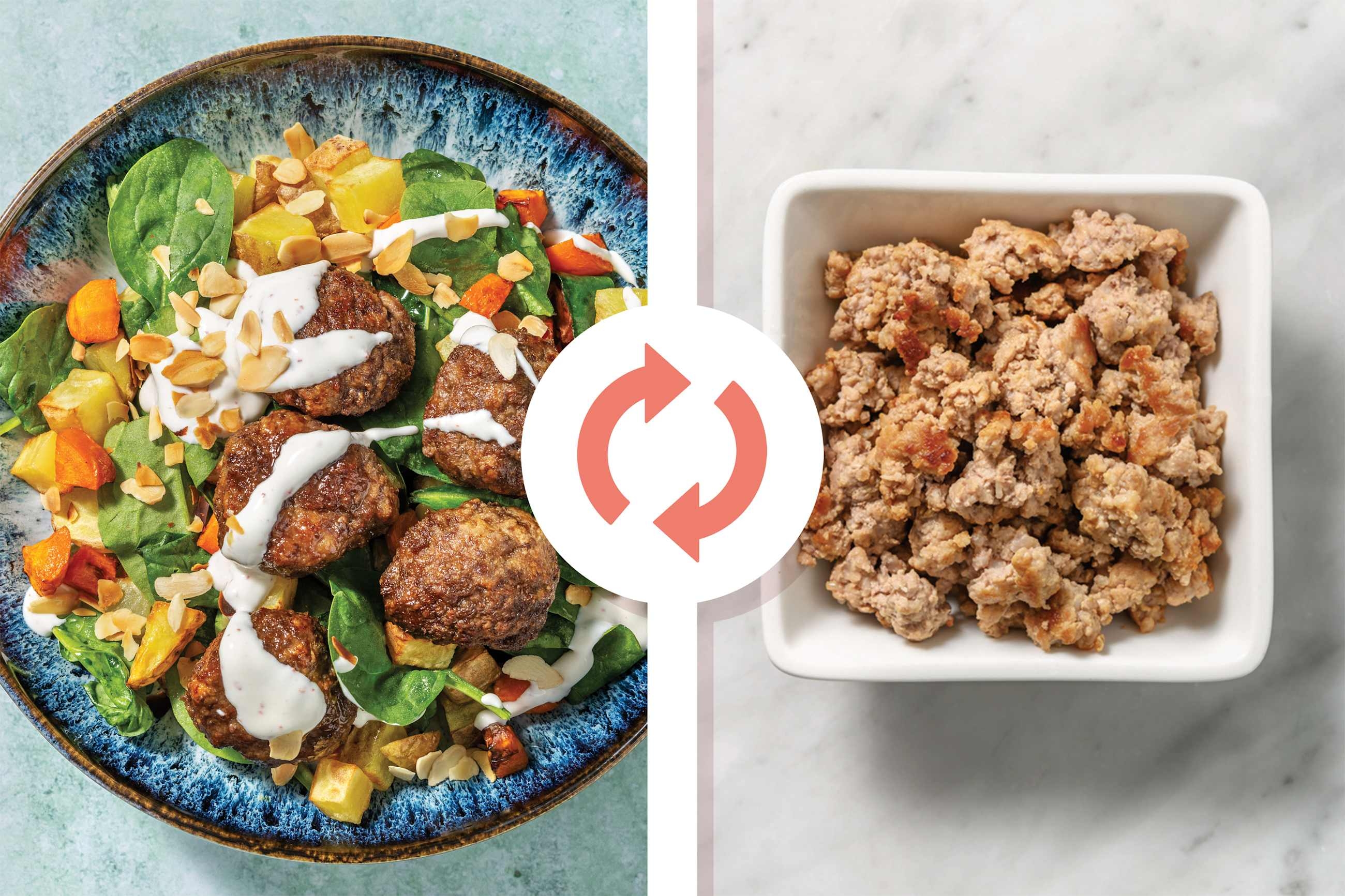 Classic Chicken Rissoles & Roast Veggie Toss