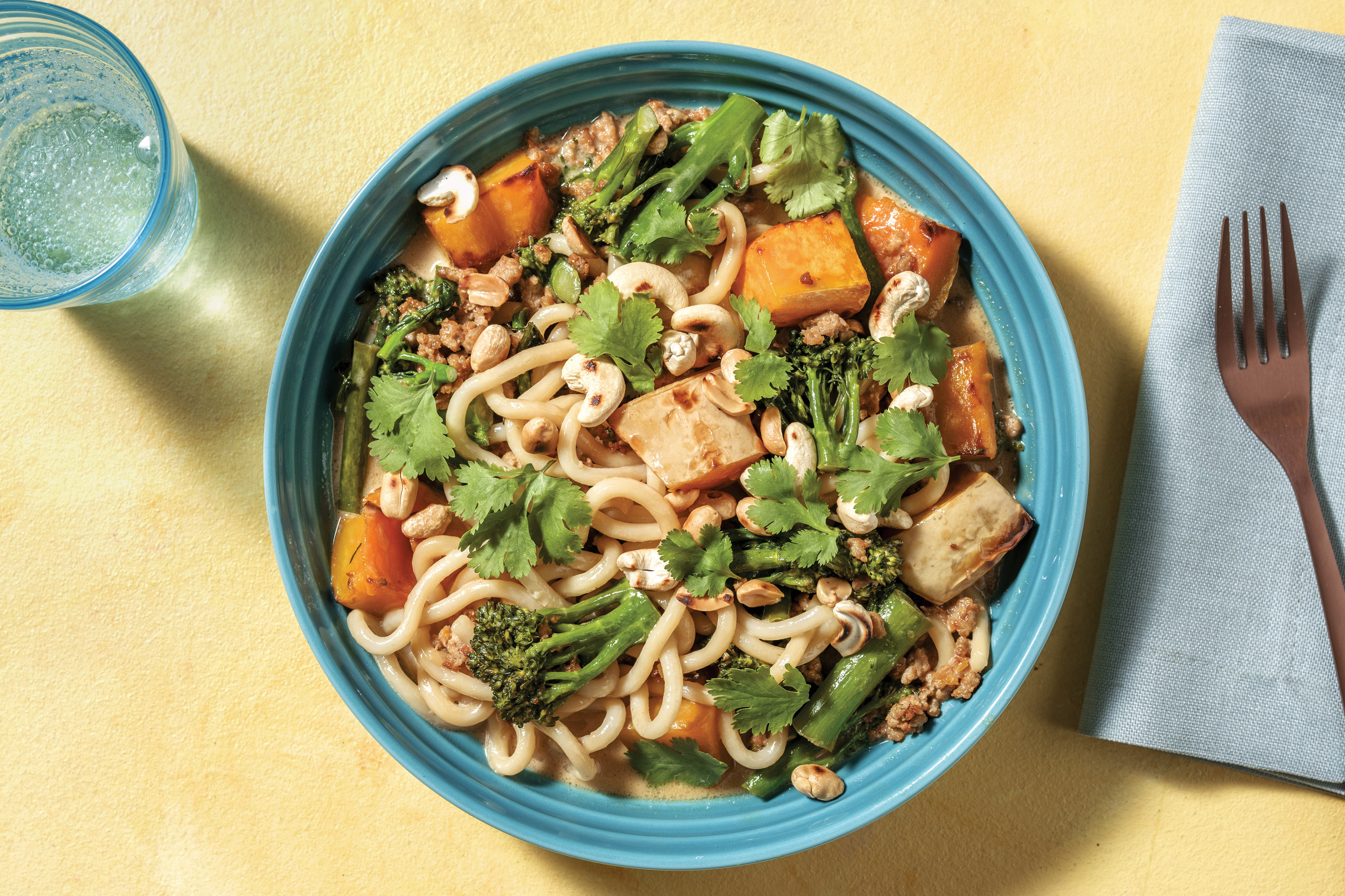 Coconut & Garlic Pork Noodles with Cashews & Coriander