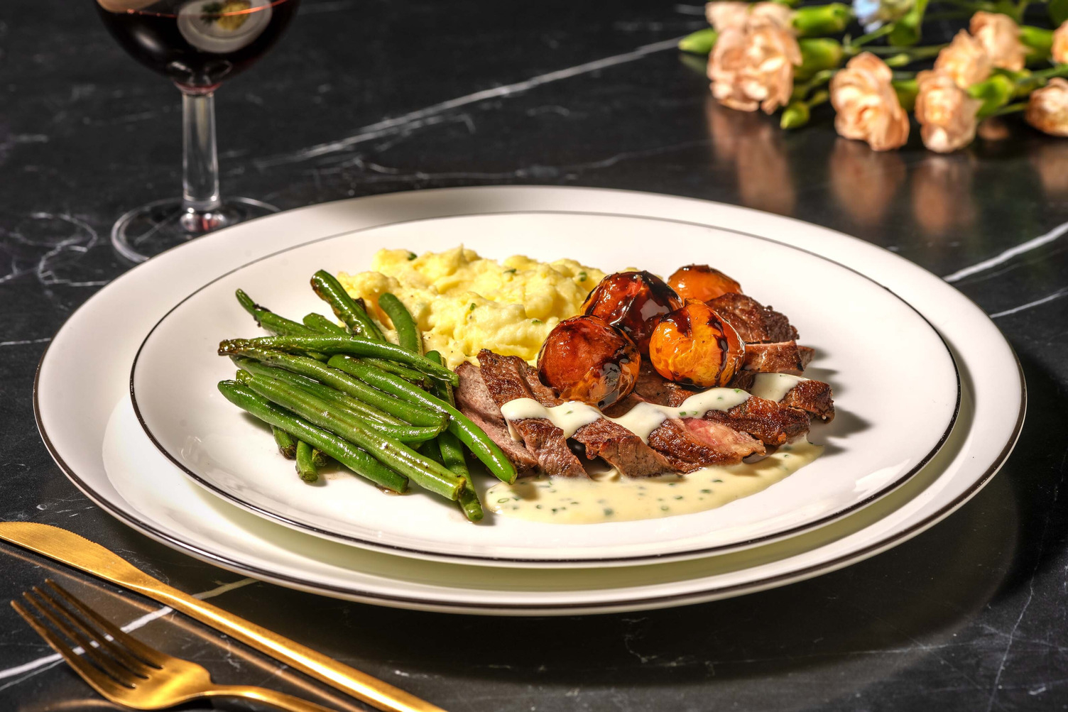 Striploin Steak and Creamy Chive Sauce