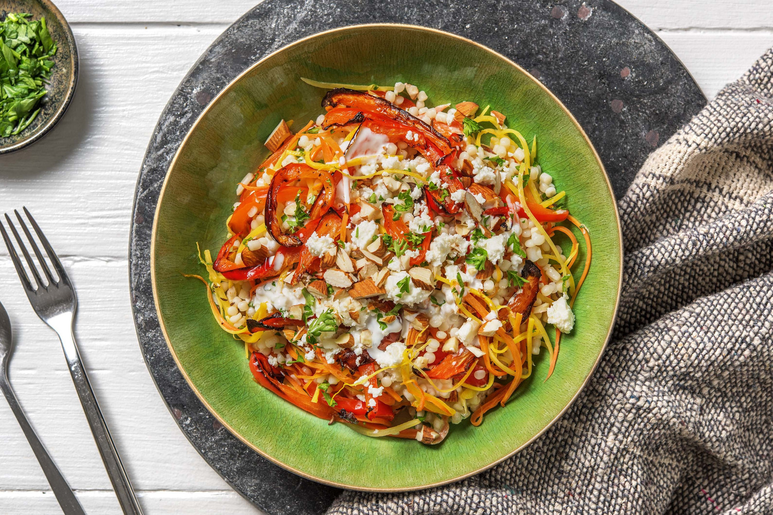 Couscous perlé au poivron rôti et fromage grec