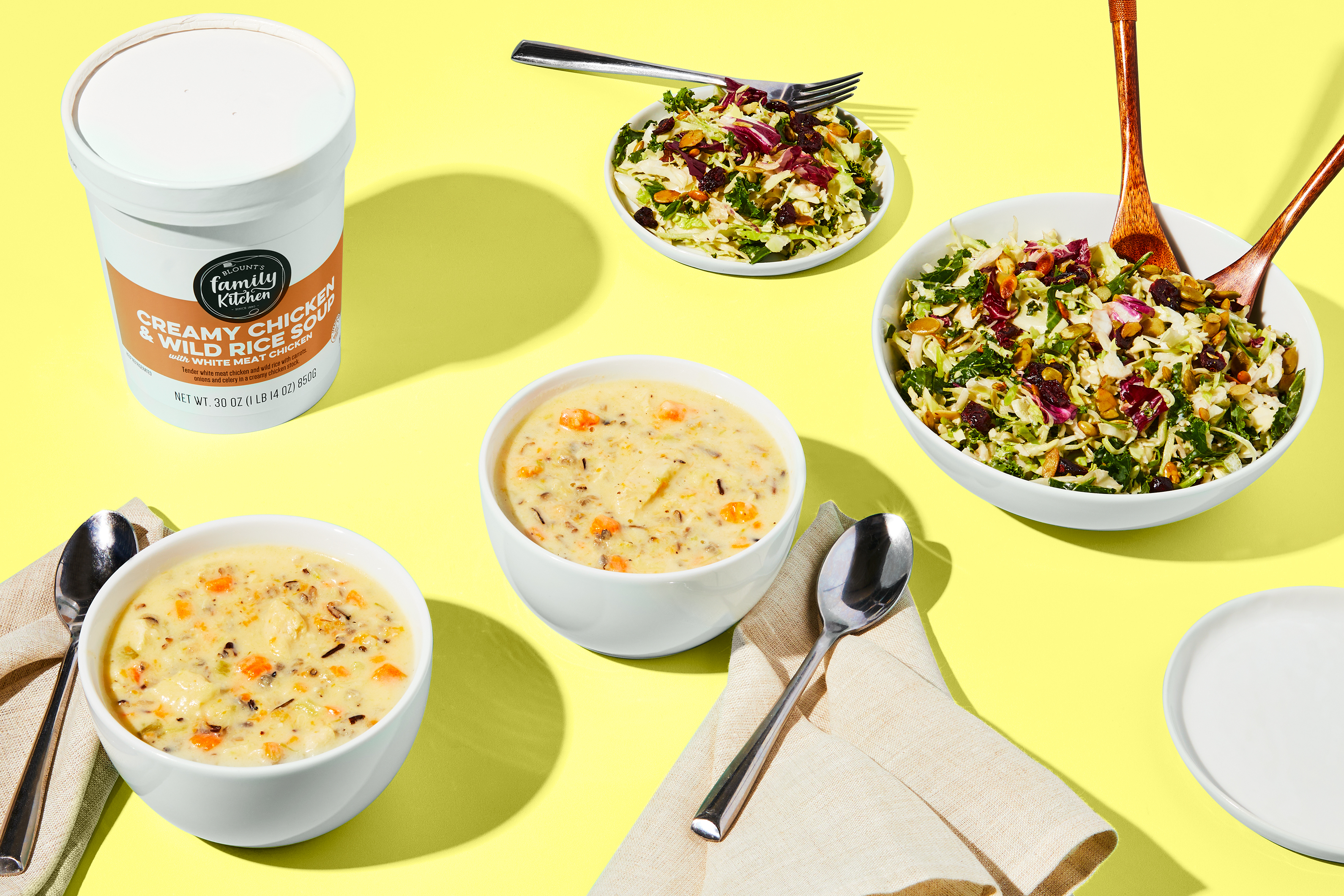 Creamy Chicken & Wild Rice Soup with Sweet Kale Salad