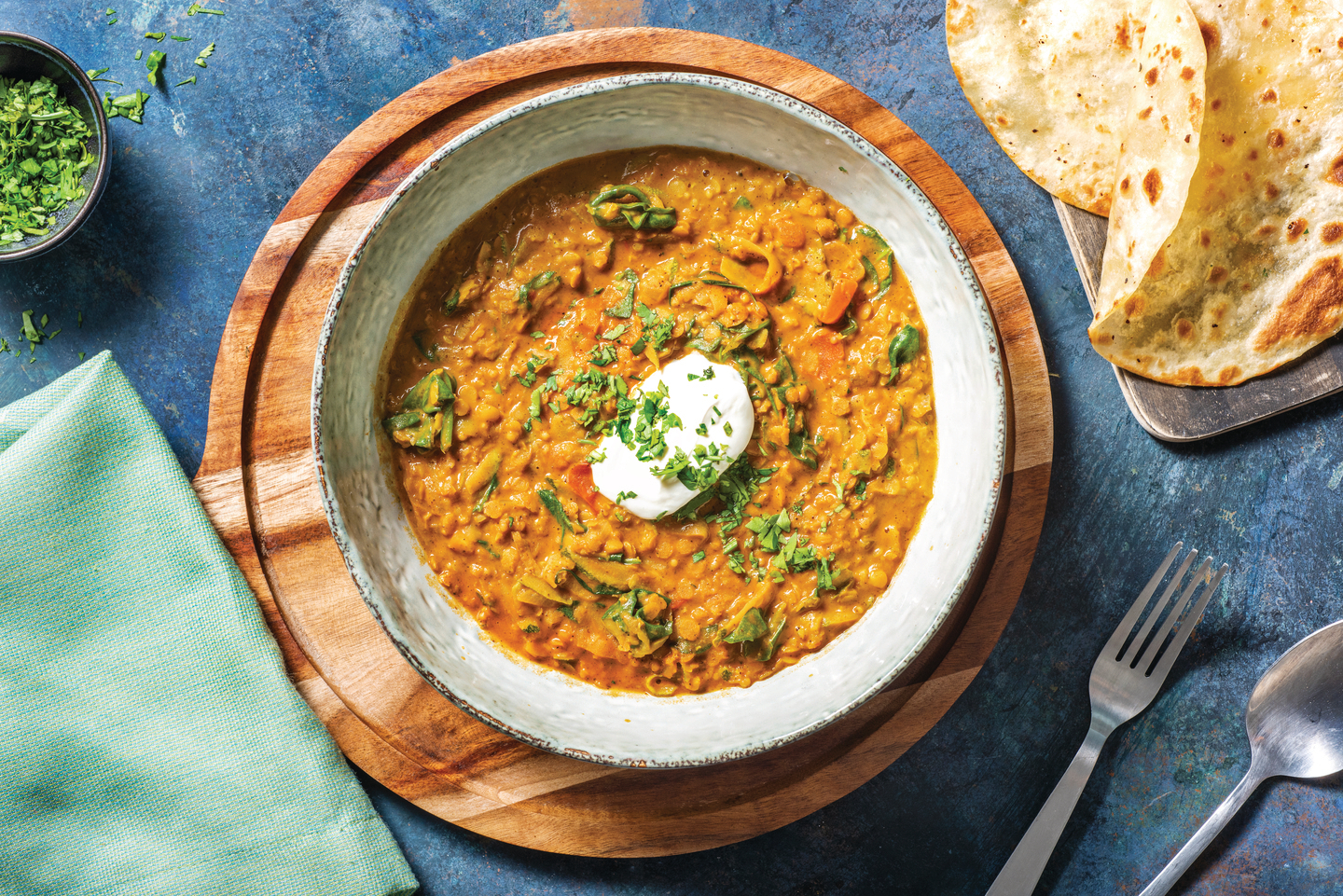 Creamy Coconut Dhal & Chilli Flatbread
