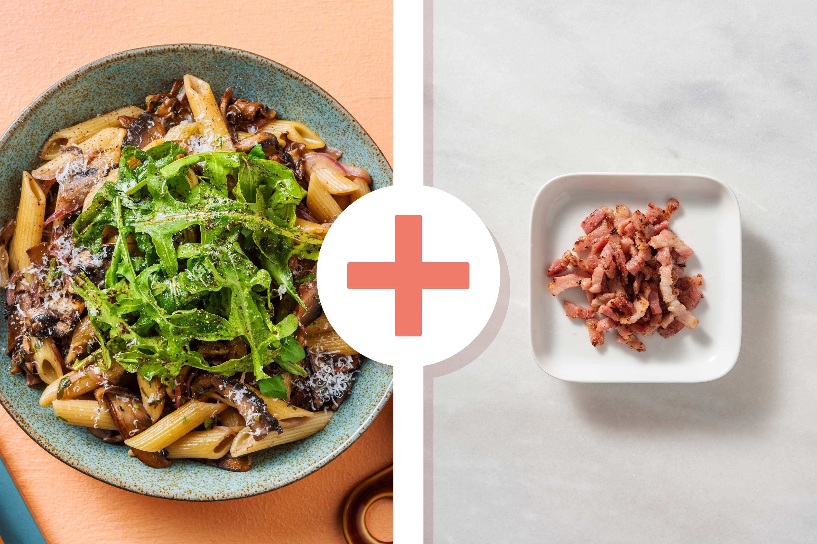 Creamy Double Mushroom Penne with Bacon Lardons