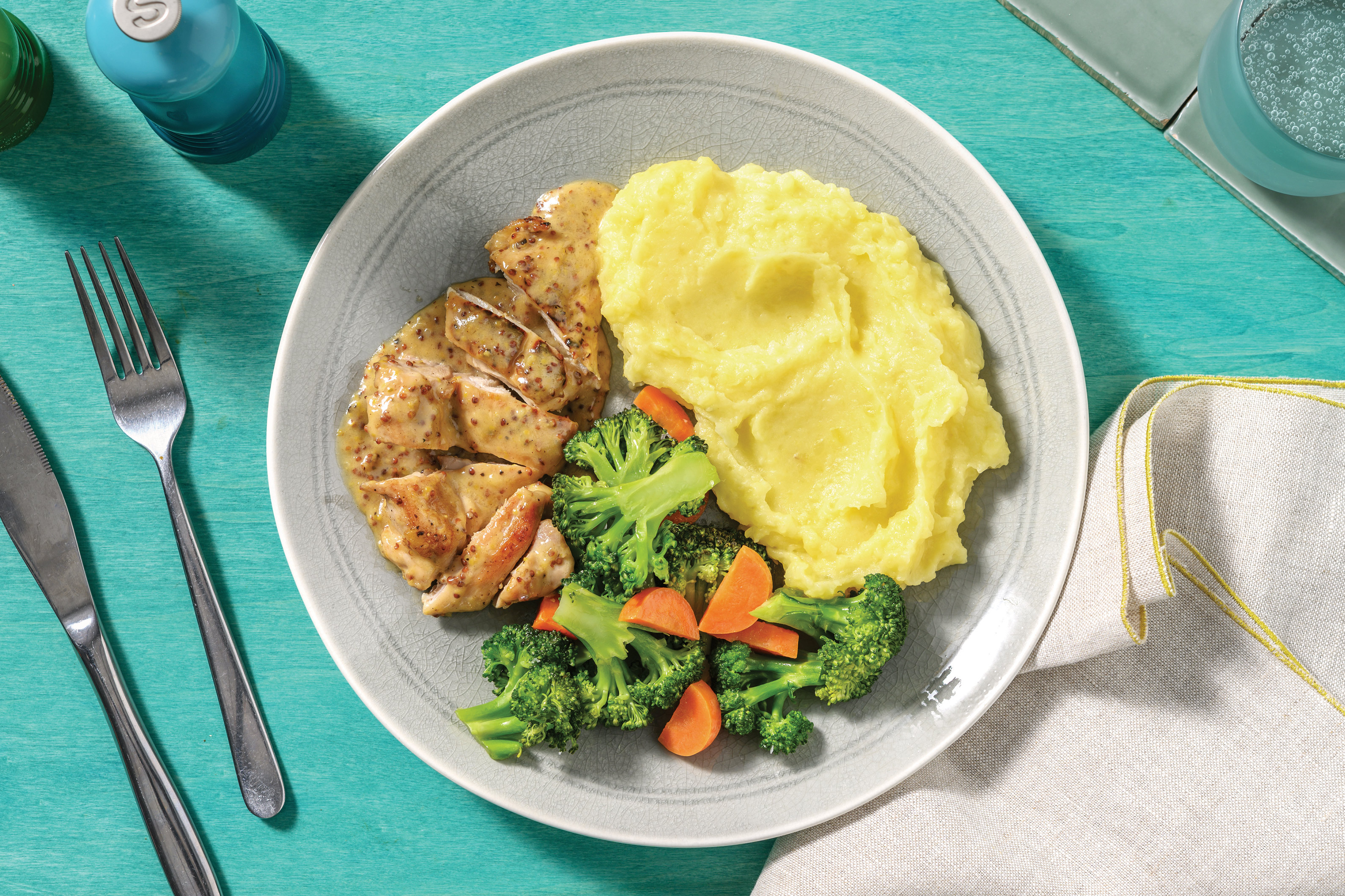 Creamy Honey Mustard Chicken with Mash & Steamed Veggies