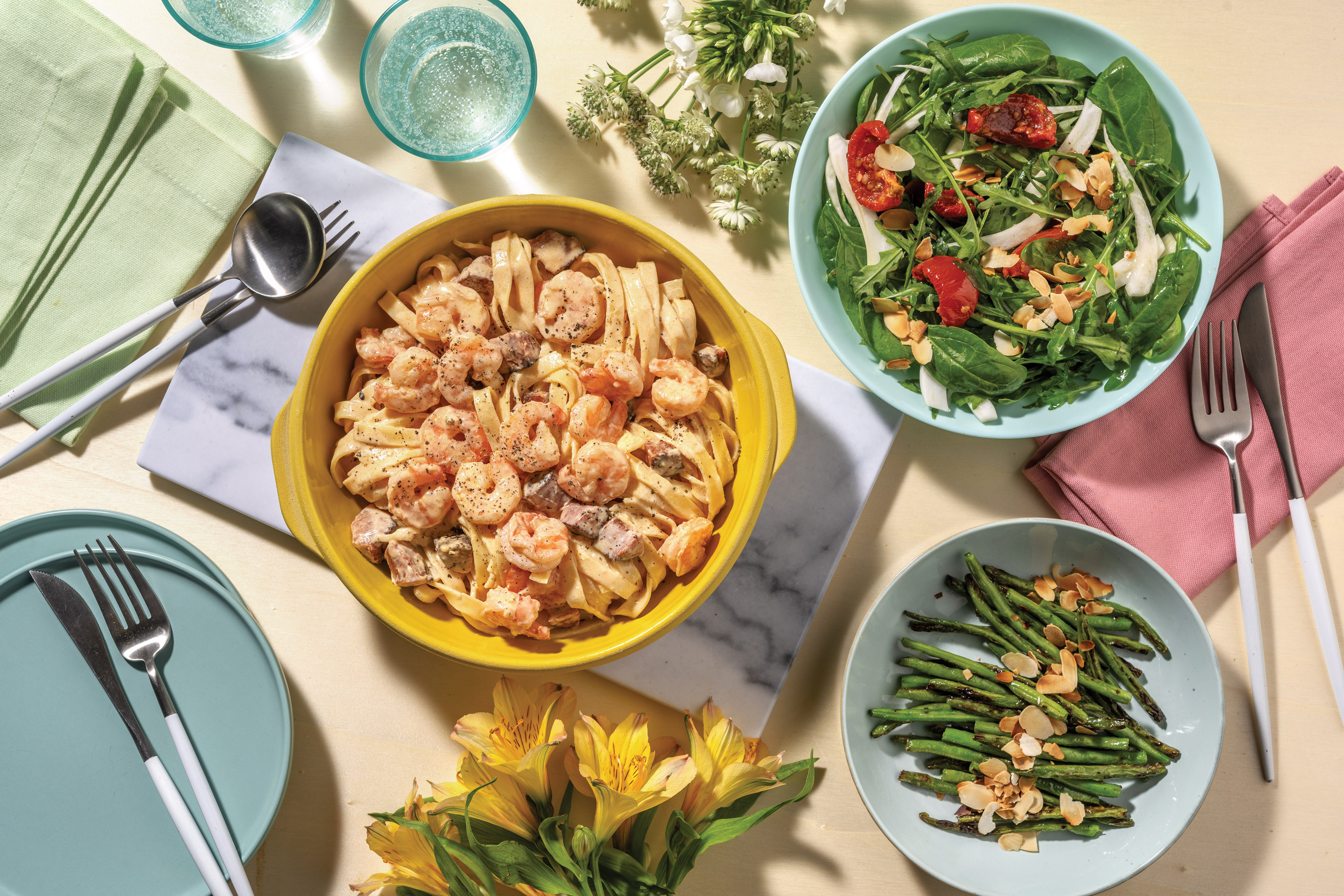 Creamy Lemon Pepper Prawn & Chorizo Fettucine