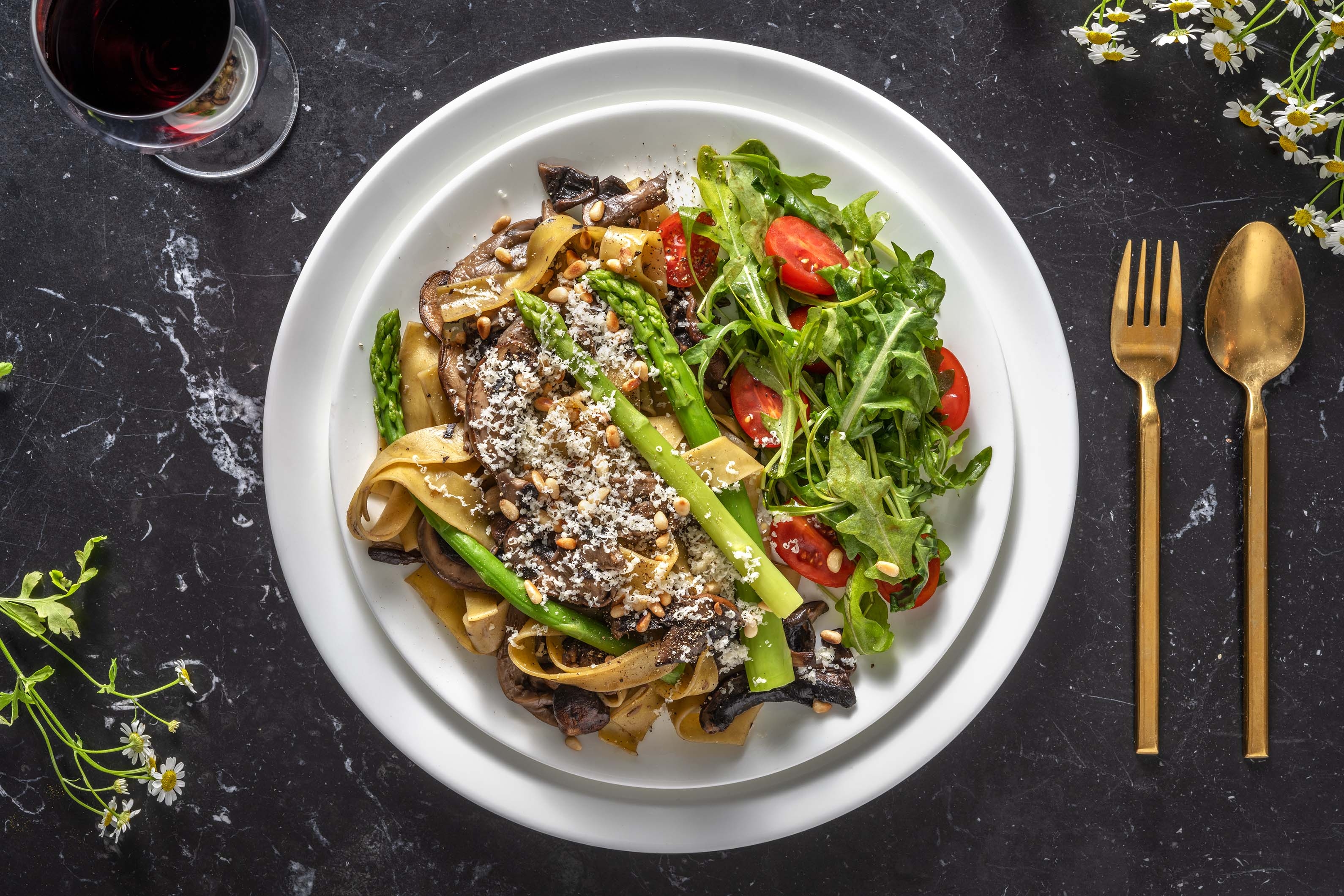 Creamy Mushroom Tagliatelle and Toasted Pine Nuts