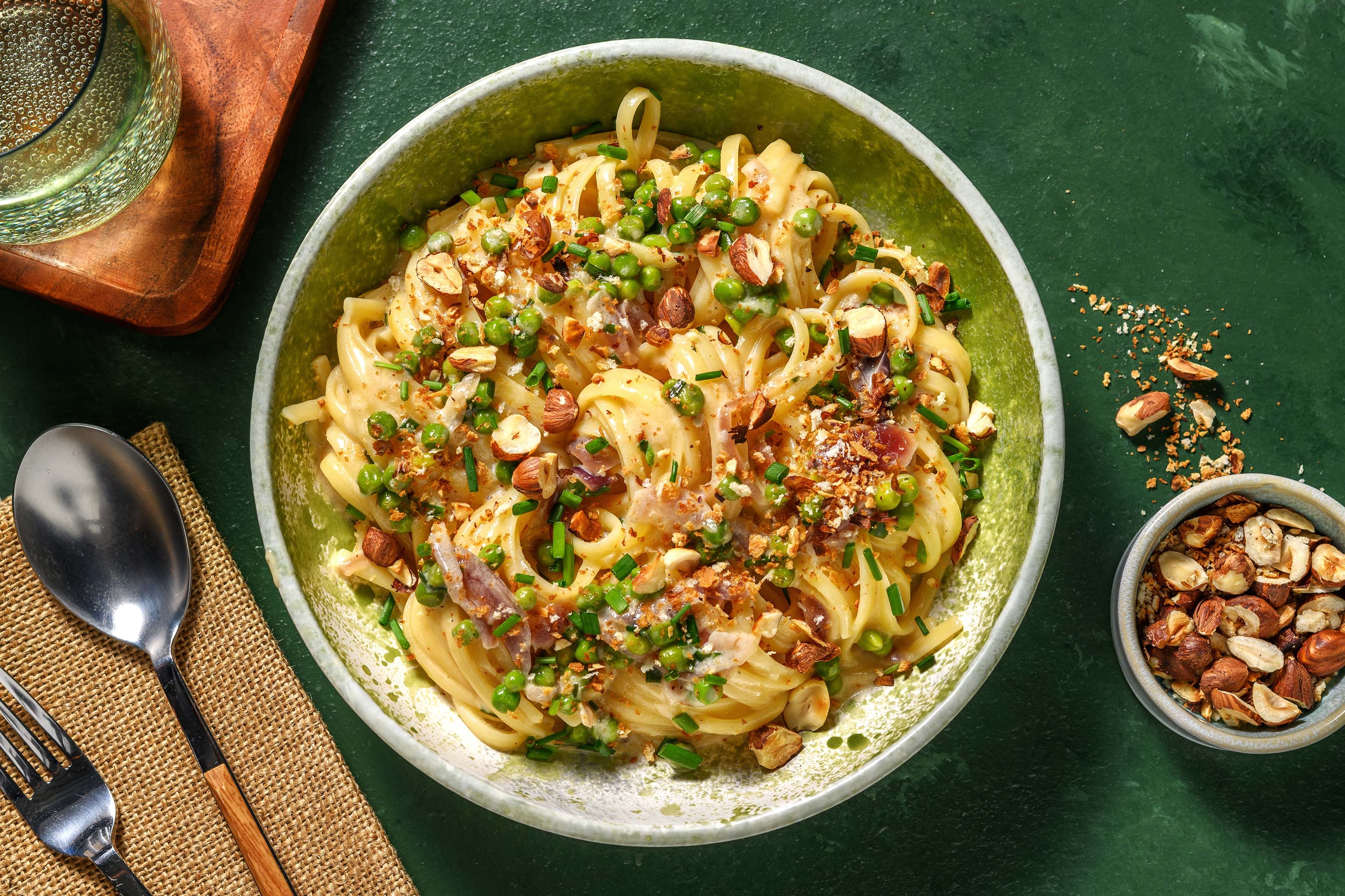 Creamy Pea and Onion Marmalade Linguine