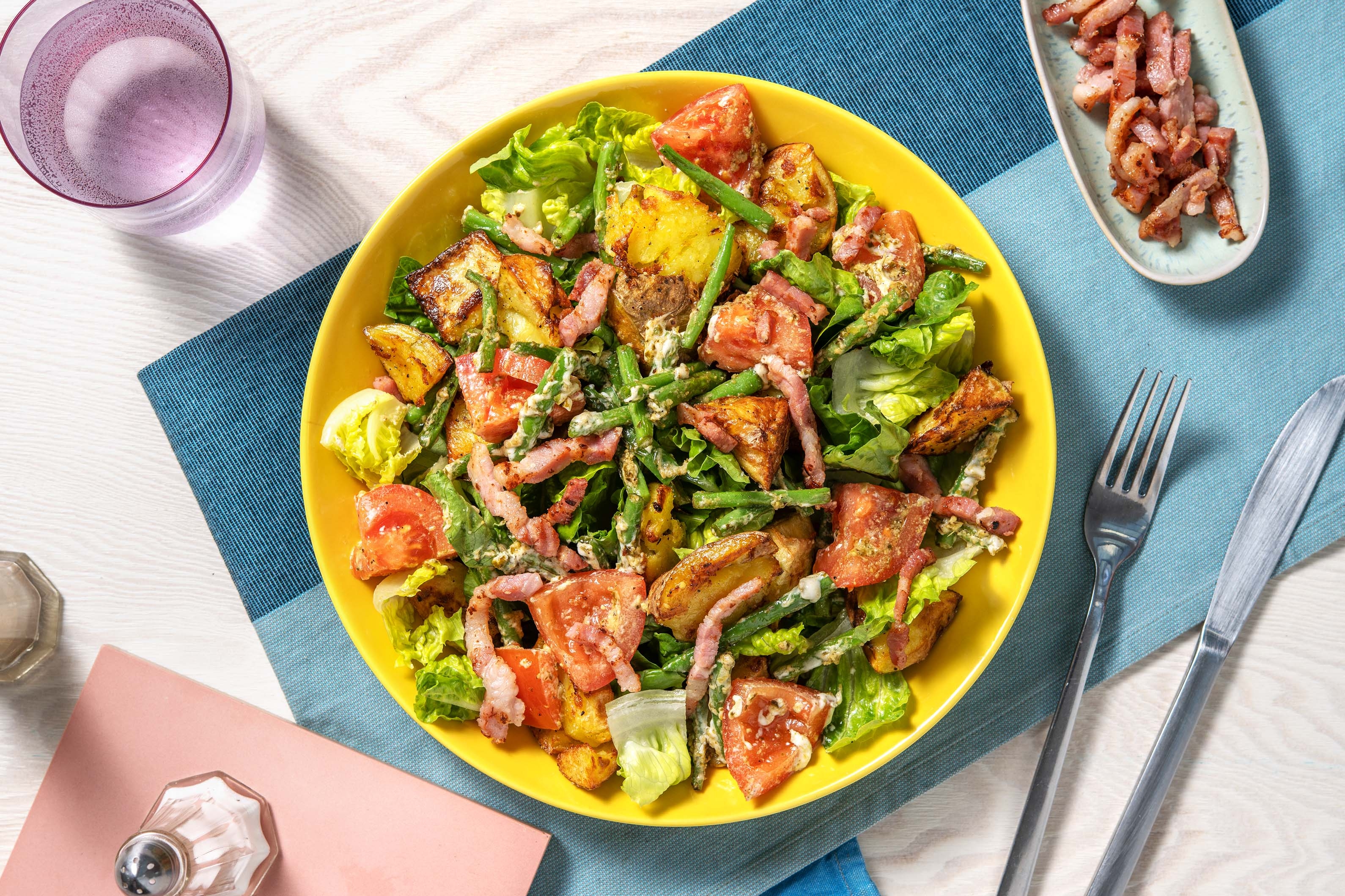 Creamy Pesto Dressed Bacon and Potato Salad