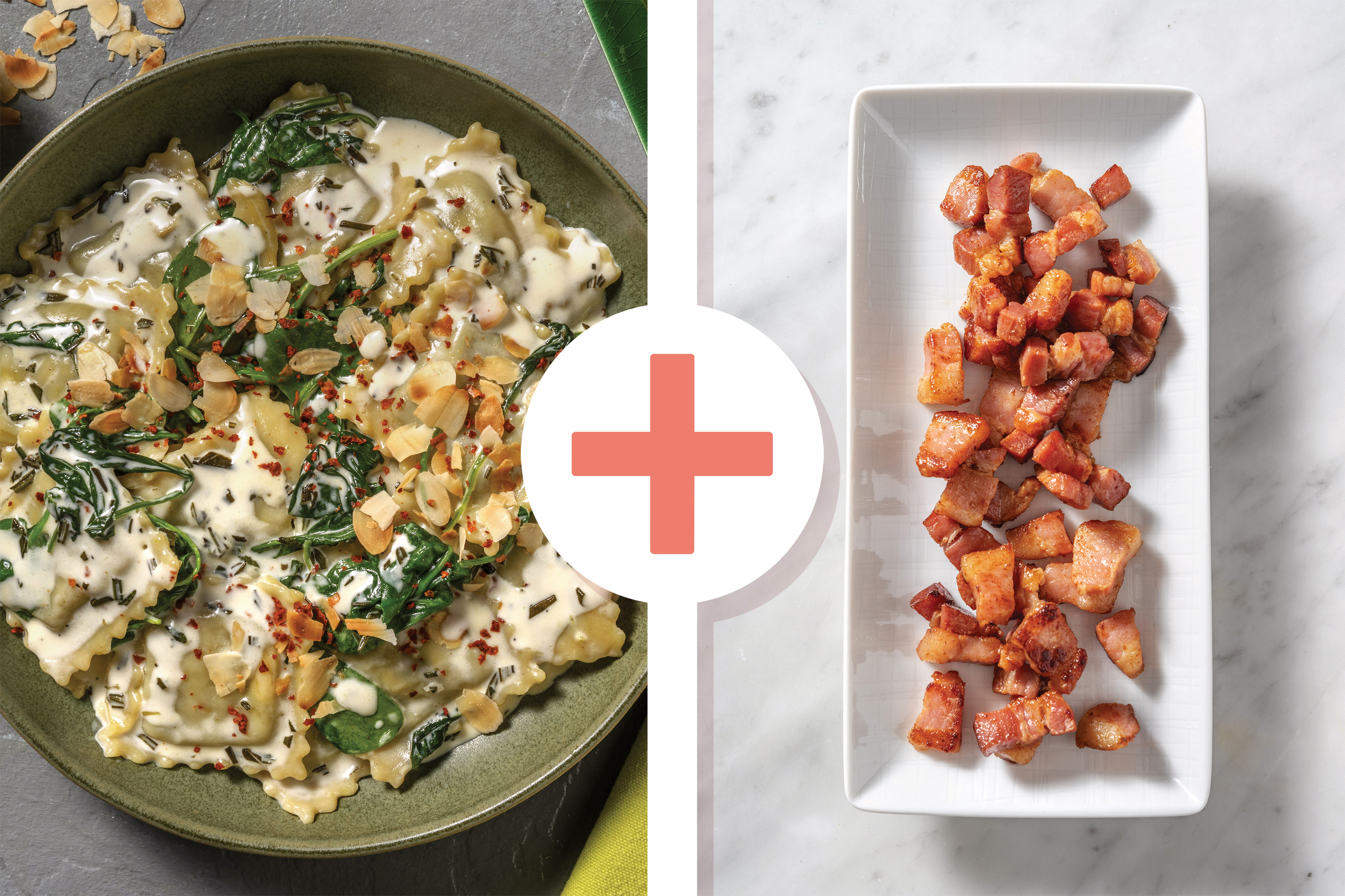 Quick Creamy Garlic Plant-Based Beef & Bacon Ravioli