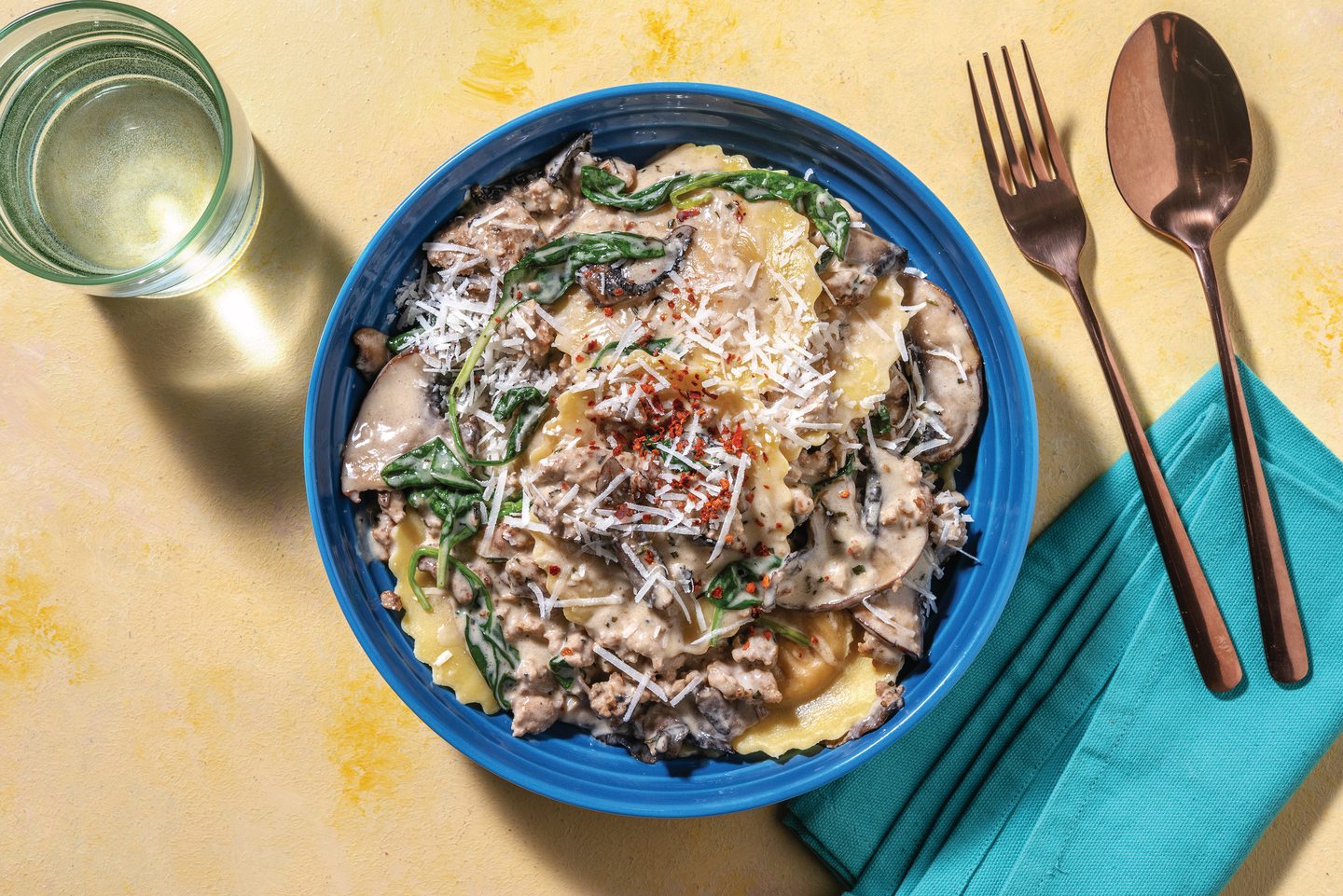 Creamy Pork & Pumpkin Raviolini with Mushrooms & Parmesan