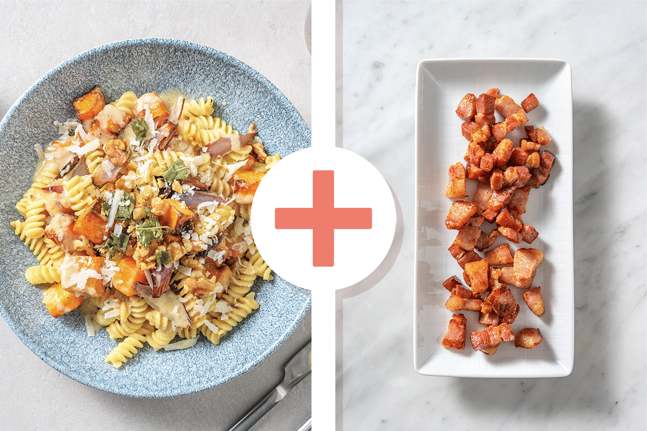 Creamy Bacon Fusilli & Herb-Walnut Crumb