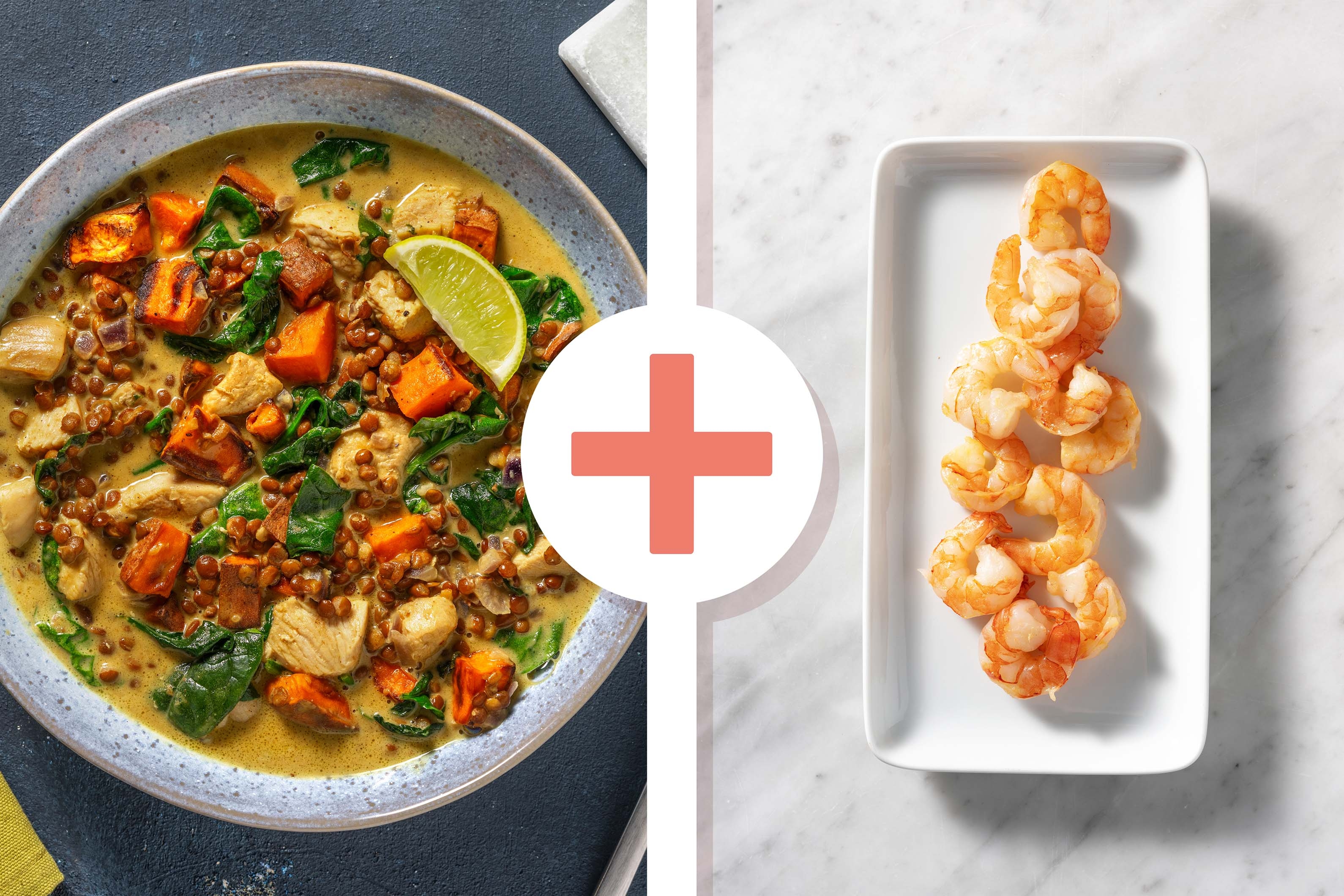 Creamy Spiced Lentil and Chicken Curry with King Prawns