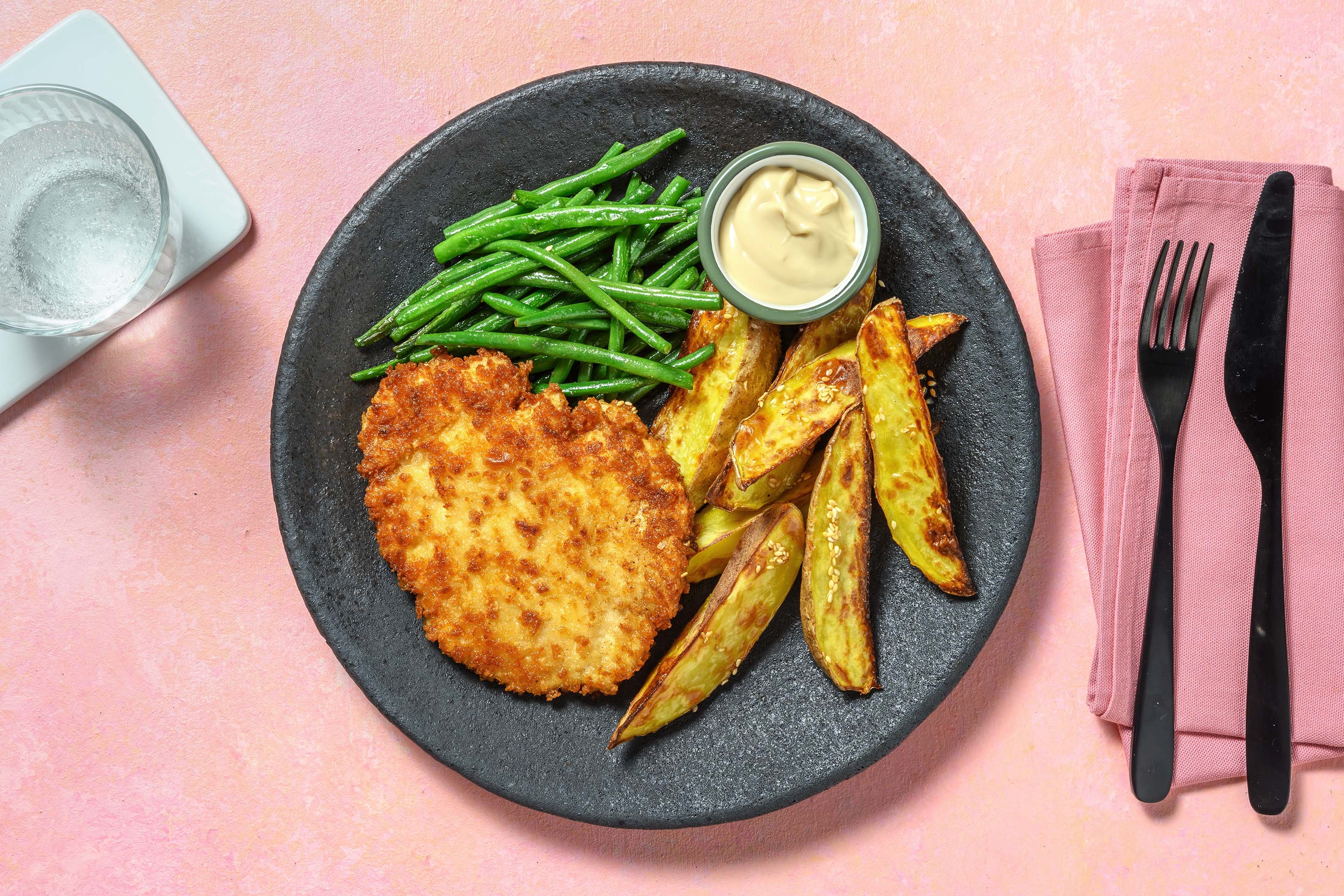 Crispy Breaded Chicken and Sesame Wedges