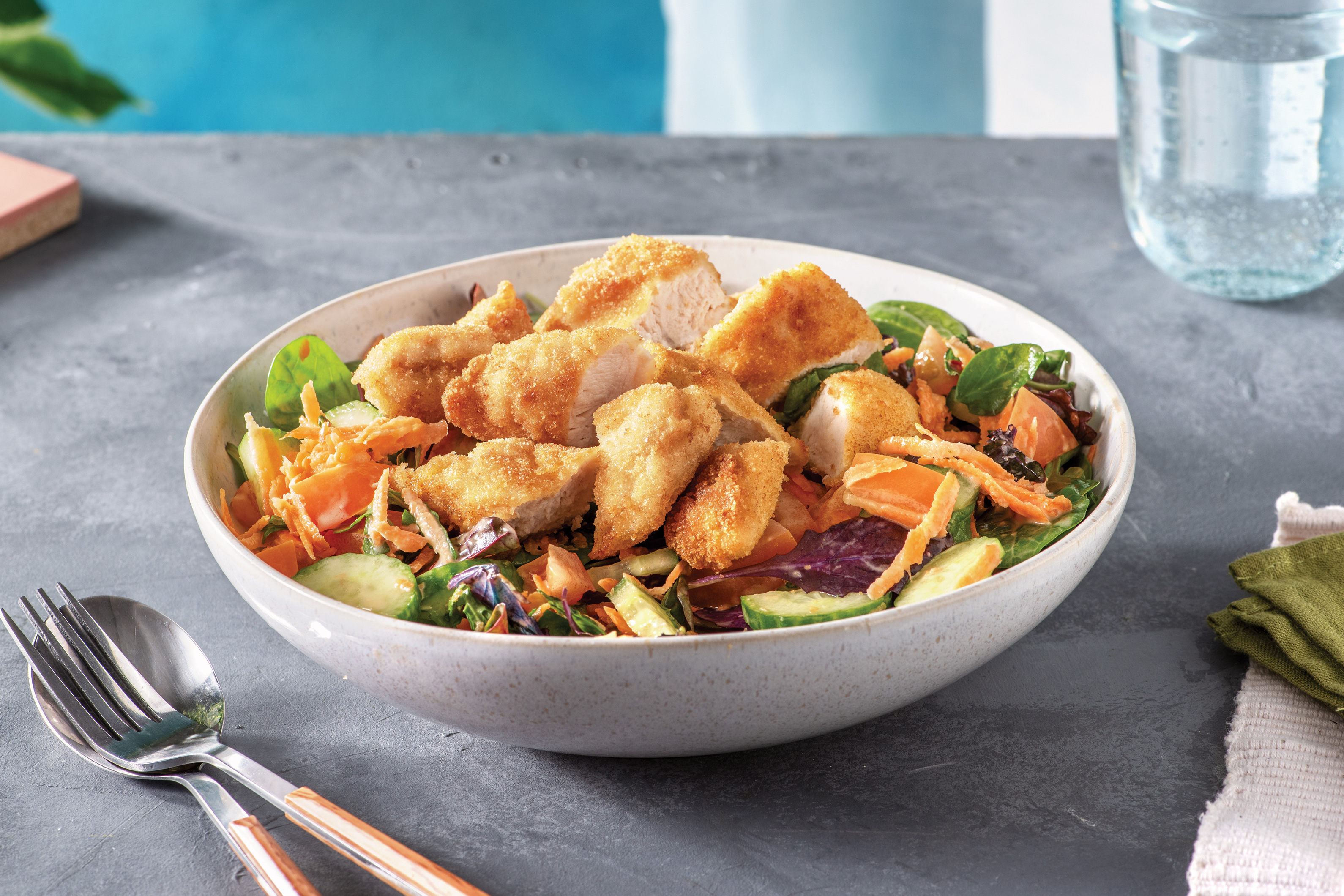 Crumbed Chicken Salad with Creamy Herb Dressing