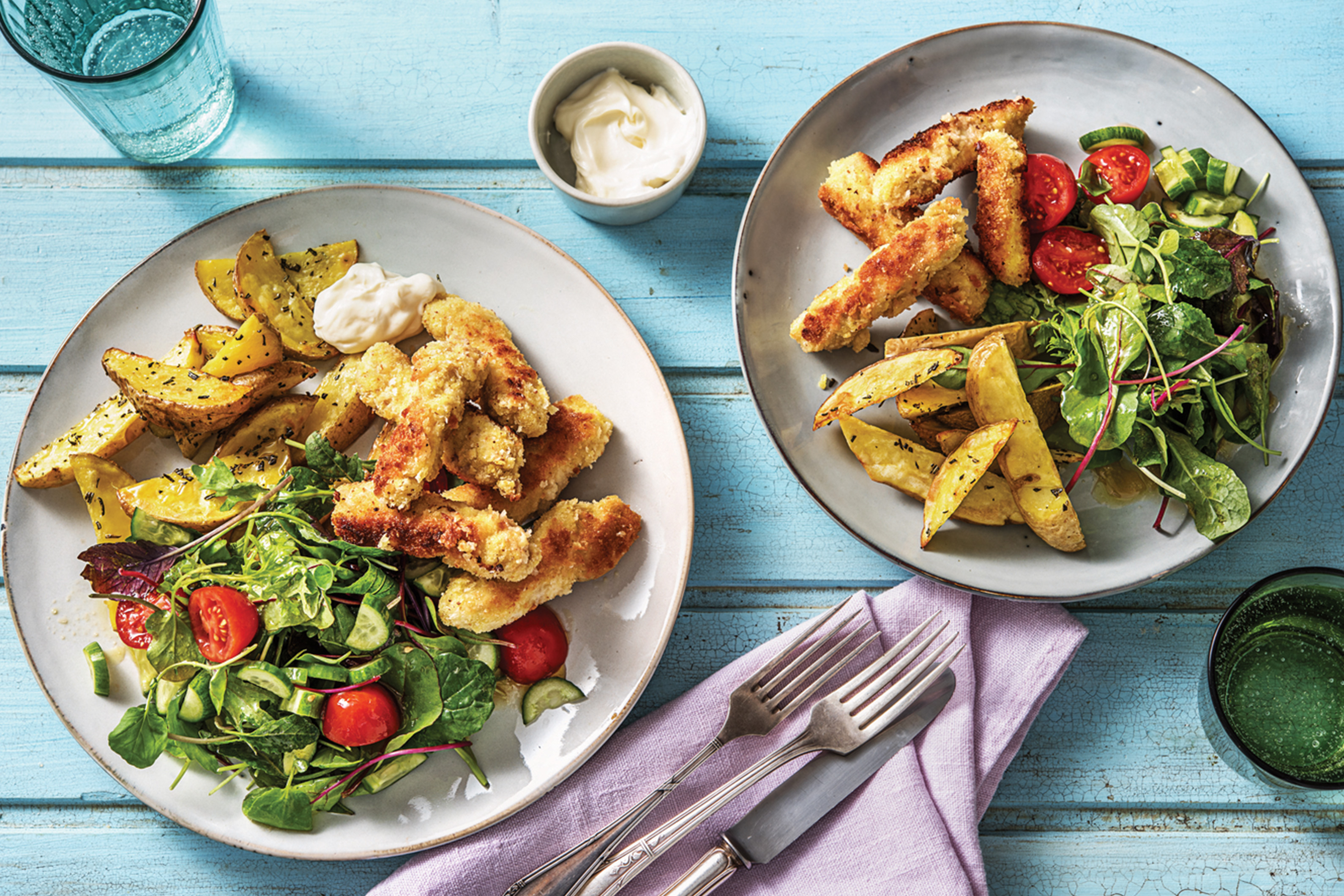 Crumbed Pork Bites & Rosemary Wedges