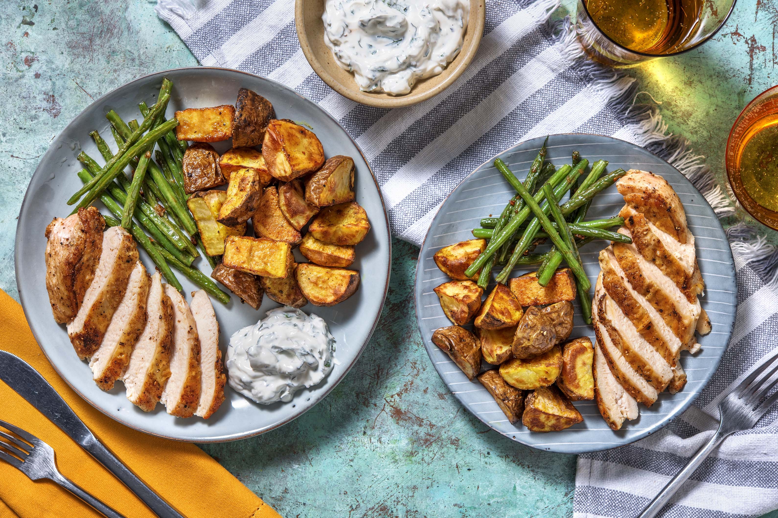 Curried Crispy Chicken Breast and Turmeric Roast Potatoes