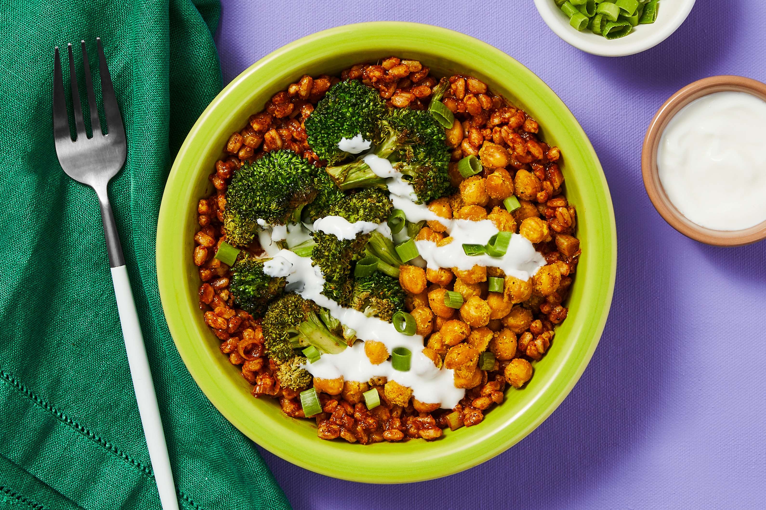 [ADD GROUND BEEF TO VEGGIE] Curry Farro and Roasted Spiced Chickpeas