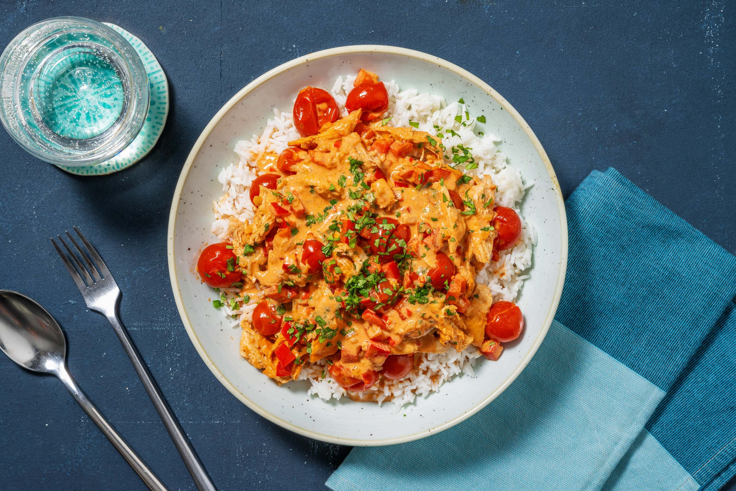 Curry de poulet effiloché et riz
