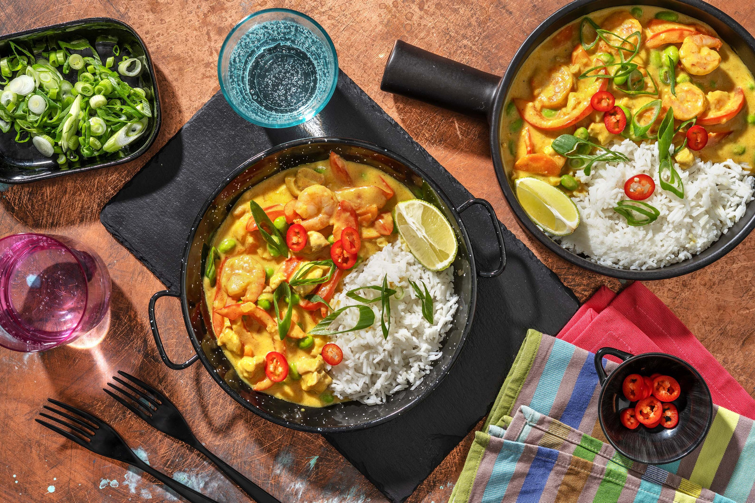 Curry thaï de luxe aux émincés de poulet et crevettes