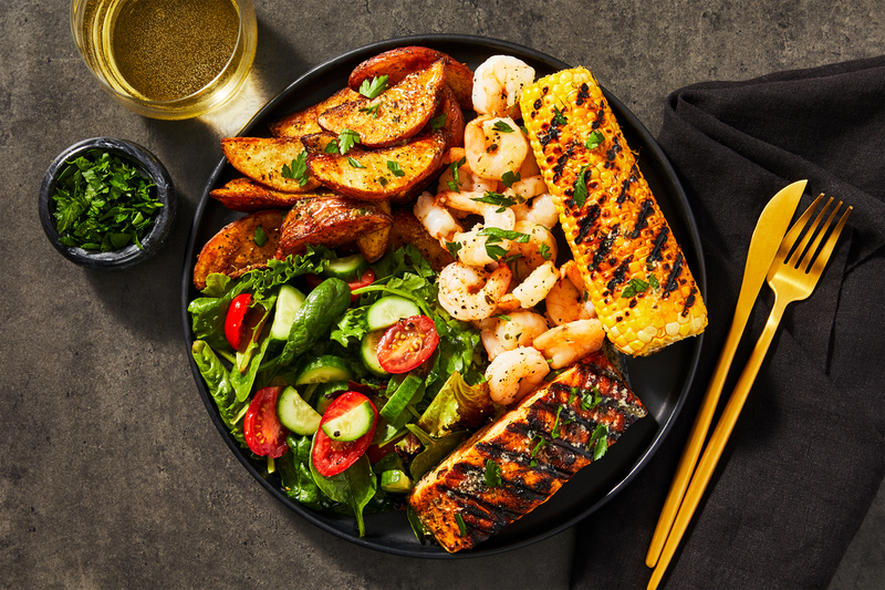 Saumon grillé et bouillon de crevettes