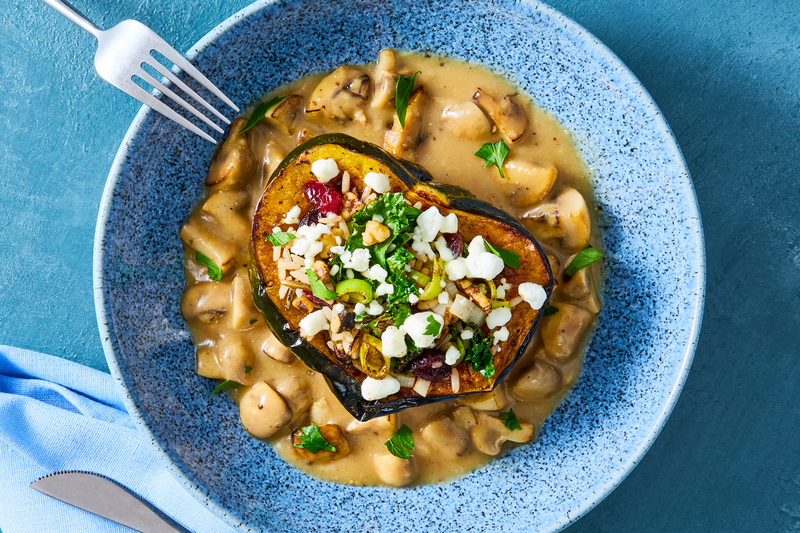 Courge farcie au riz sauvage et aux poireaux