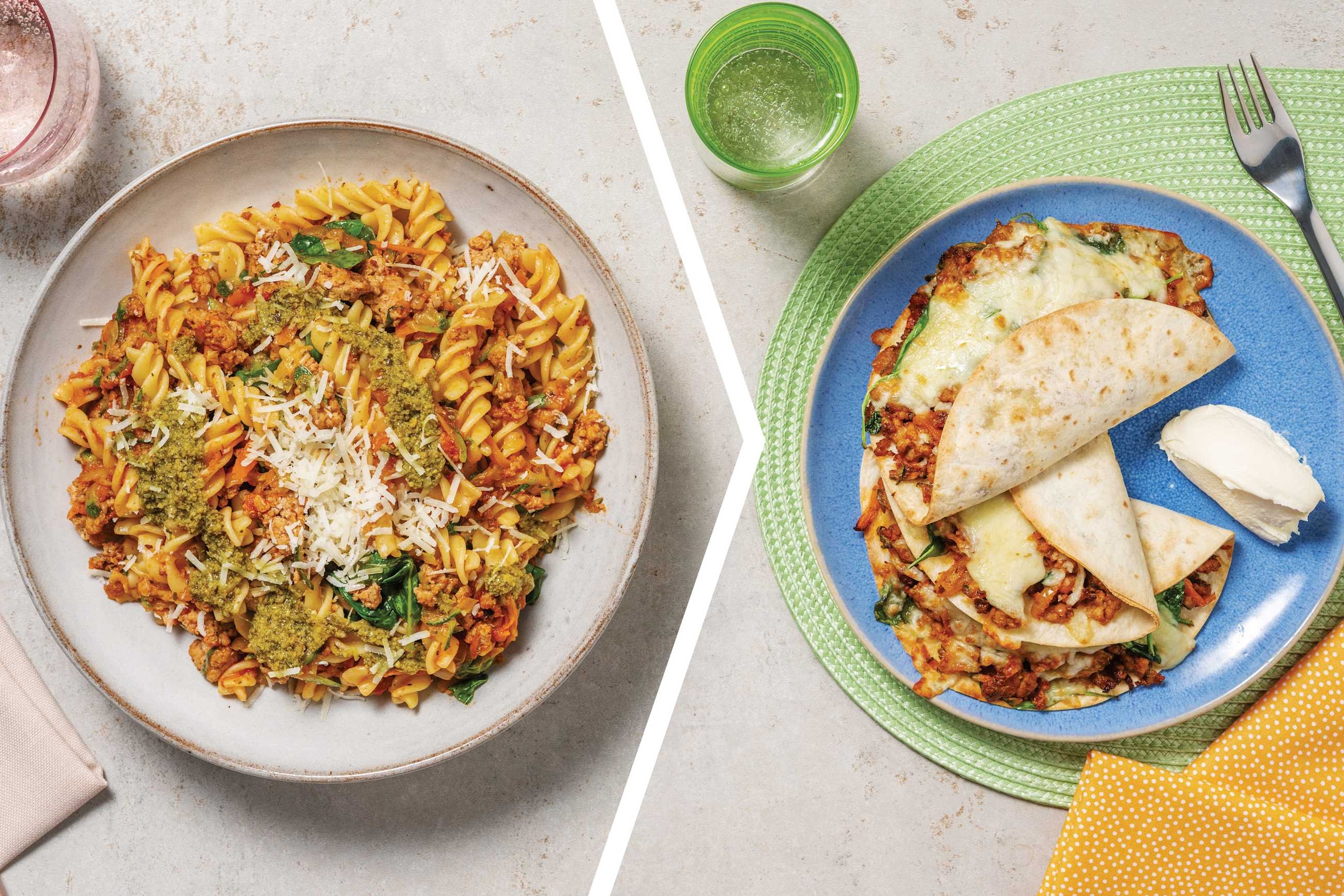 Dinner: Pork & Pesto Ragu Fusilli with Veggies & Parmesan
