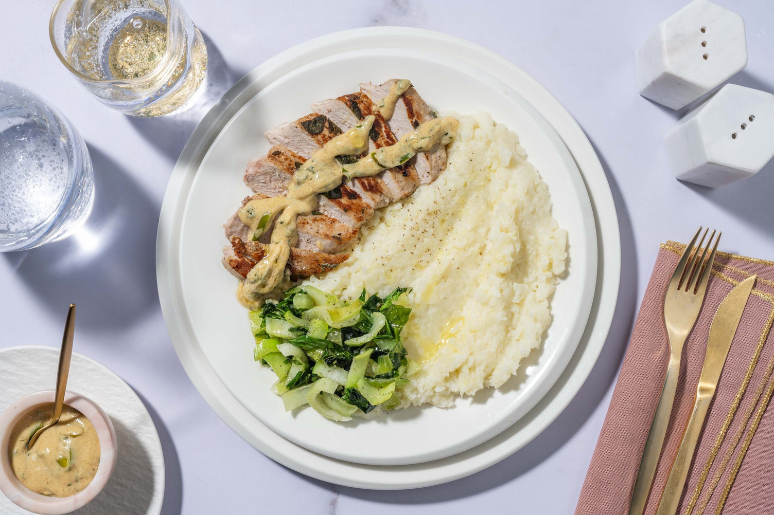 Double Pork Chops with Creamy Chive Sauce