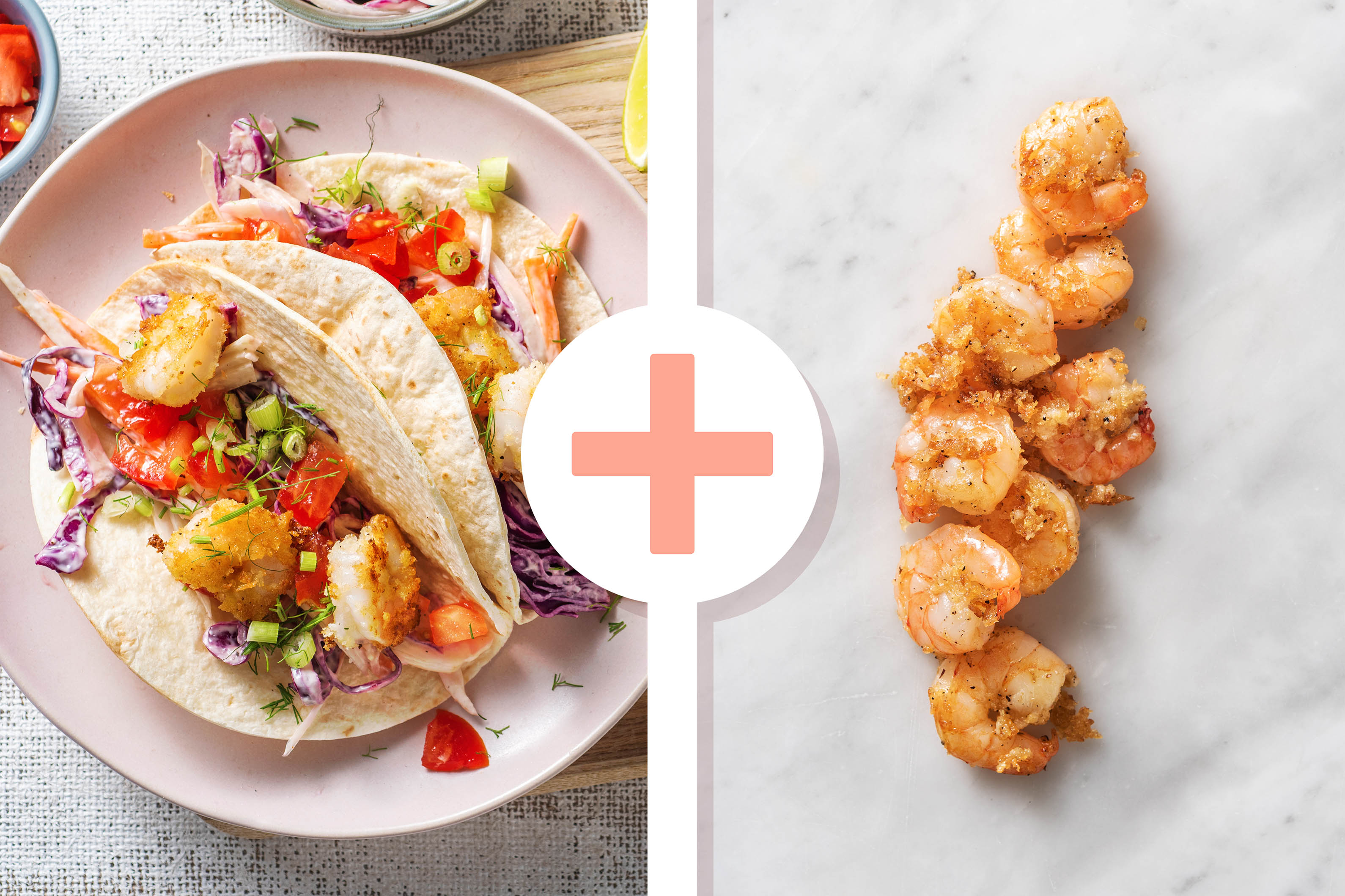 Mini-tortilla's met knapperige garnalen en venkel