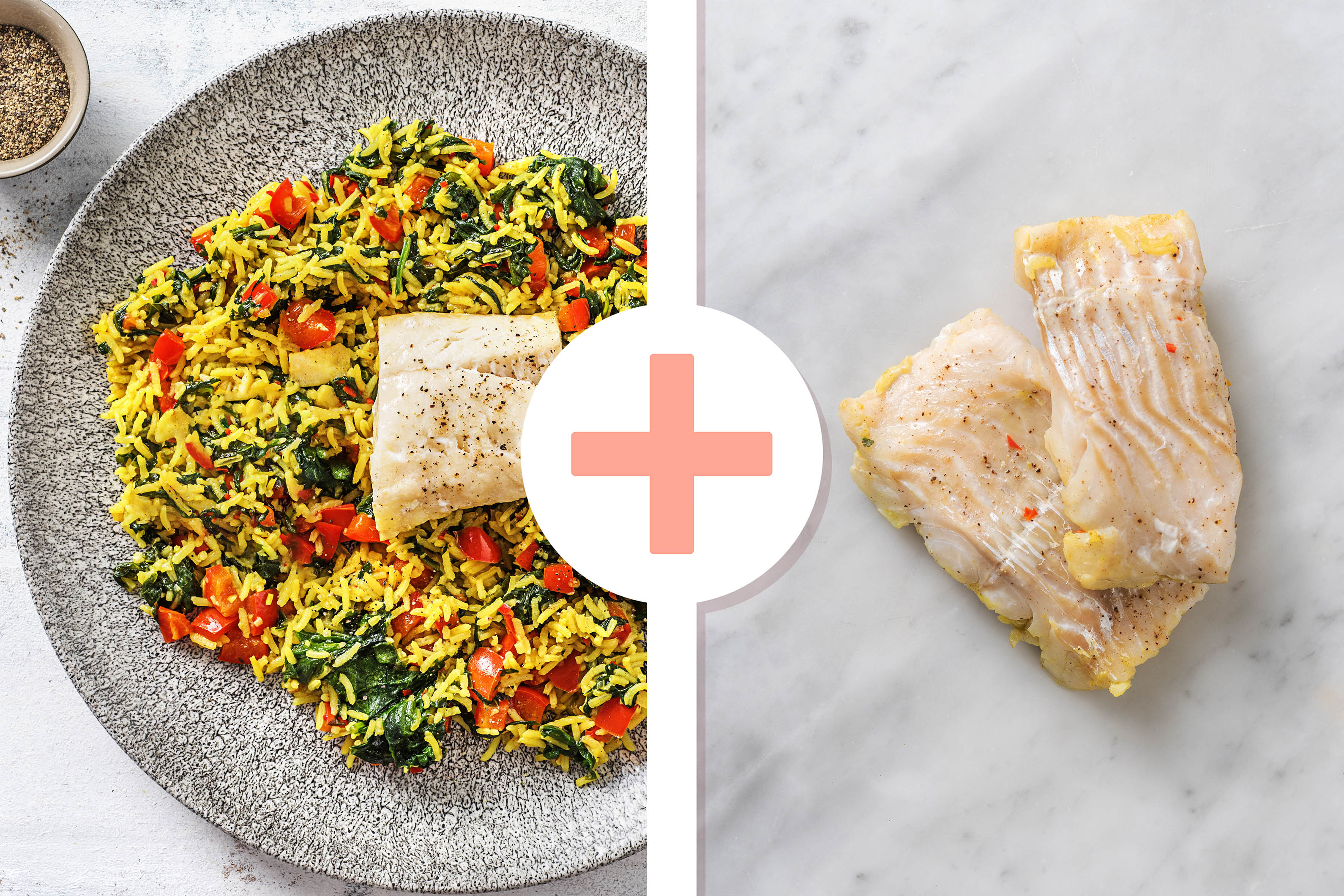 Pilaf et double portion de cabillaud à la vapeur