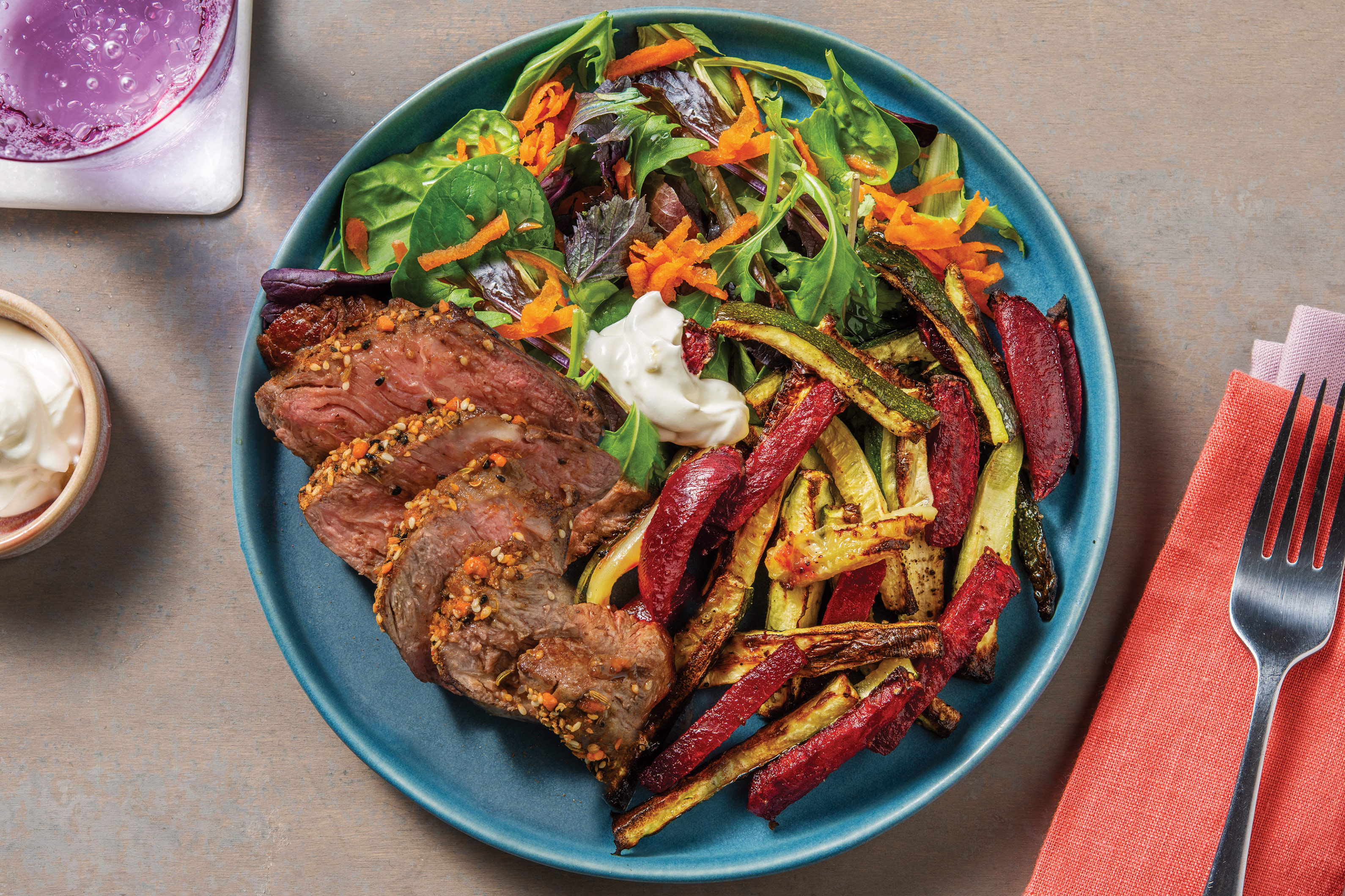 Seared Spiced Steak & Veggie Fries