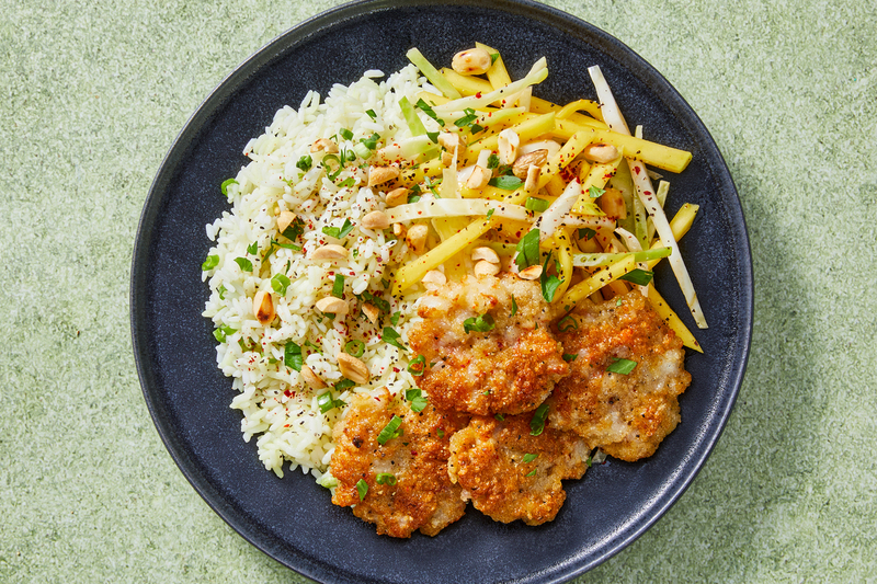 Thai Shrimp Cakes with Mango Salad and Toasted Peanuts