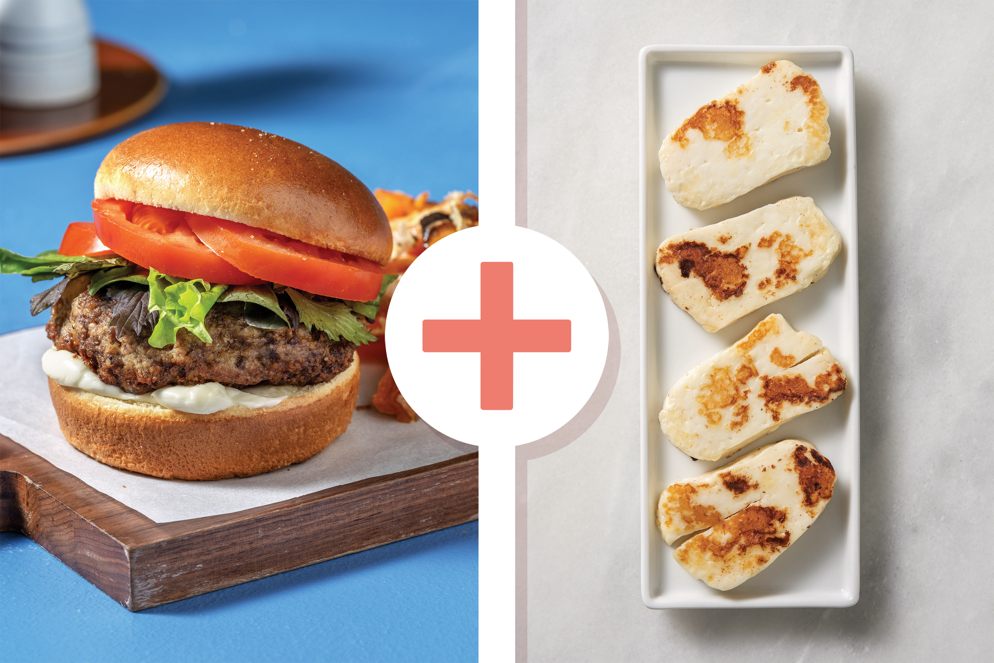 Beef-Haloumi Burger & Sweet Potato Parmesan Fries