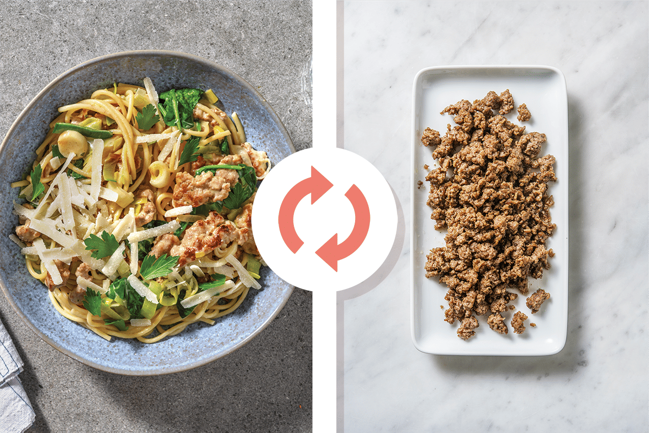 Beef, Leek & Spinach Spaghetti