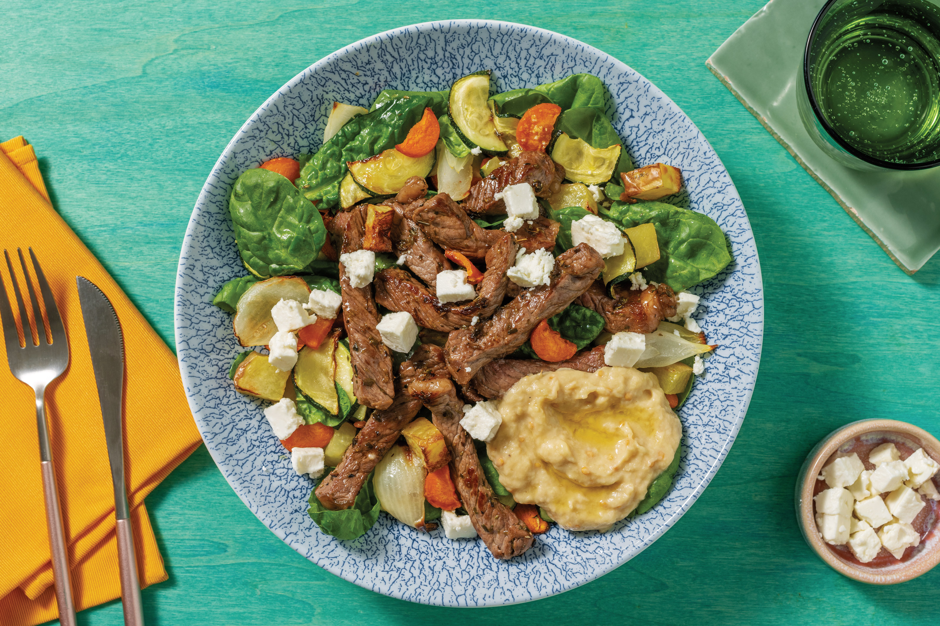 Easy Mediterranean Beef & Roast Veggie Toss