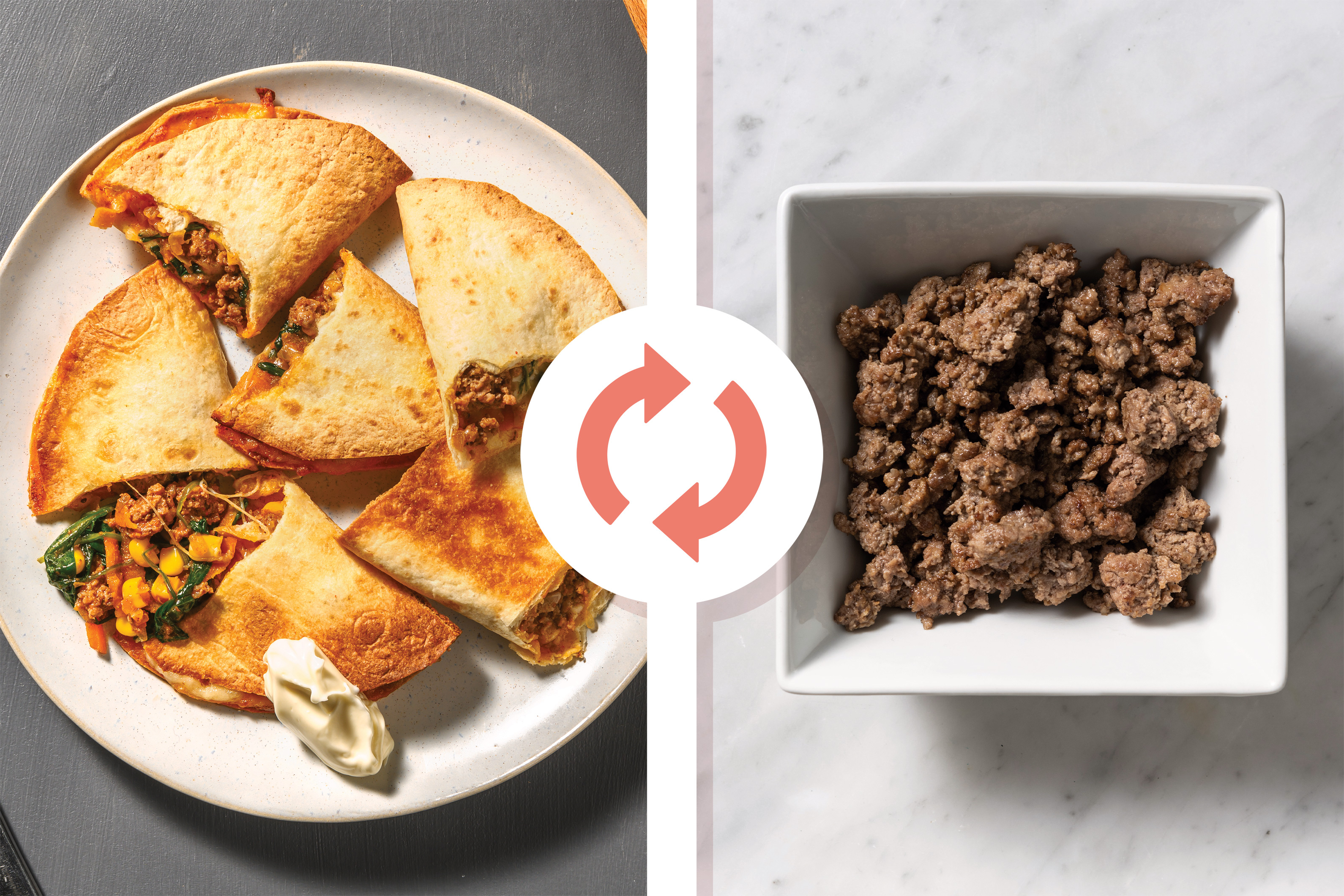 Quick Cheesy Beef & Veggie Quesadillas