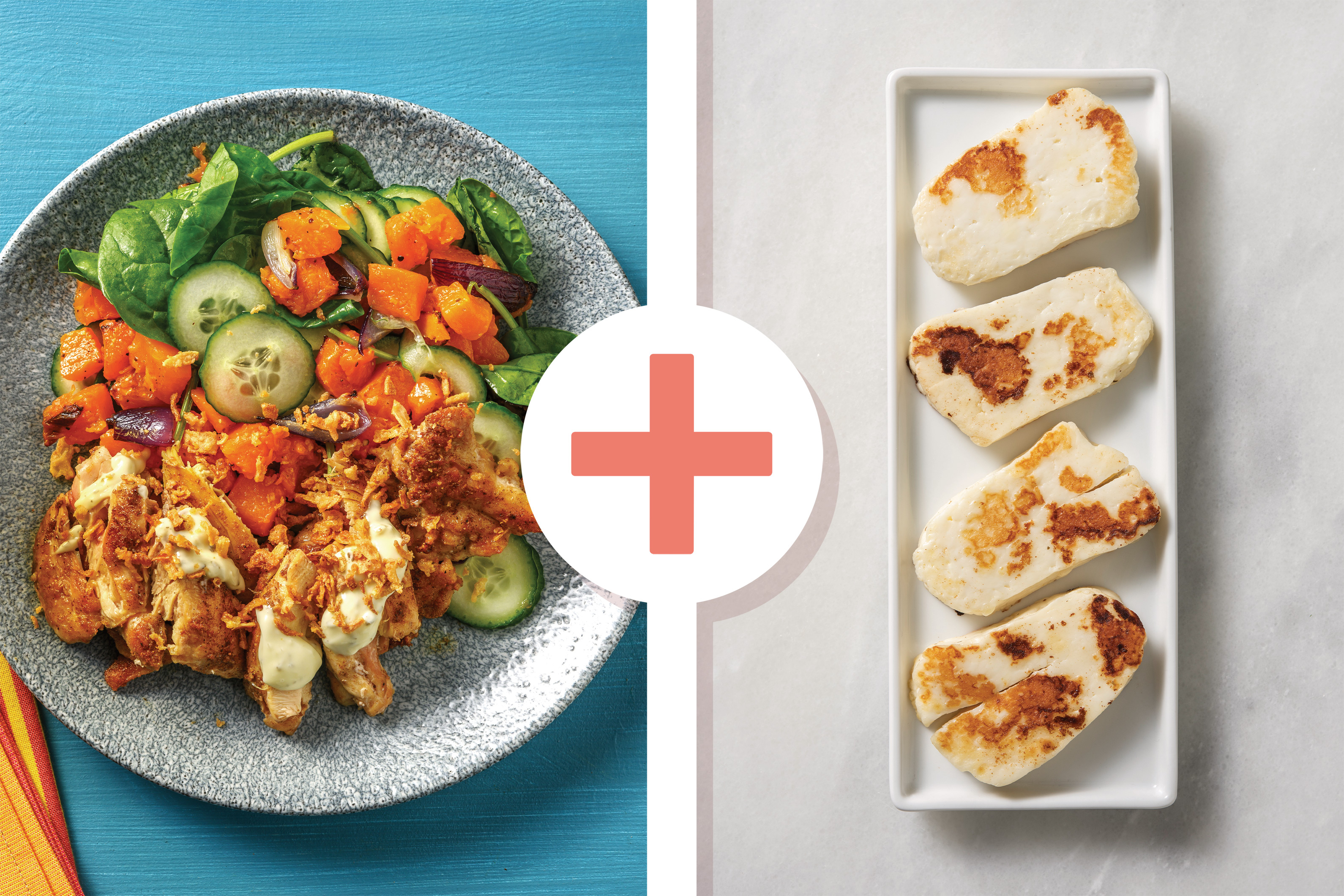 Spiced Chicken, Haloumi & Roast Pumpkin Toss