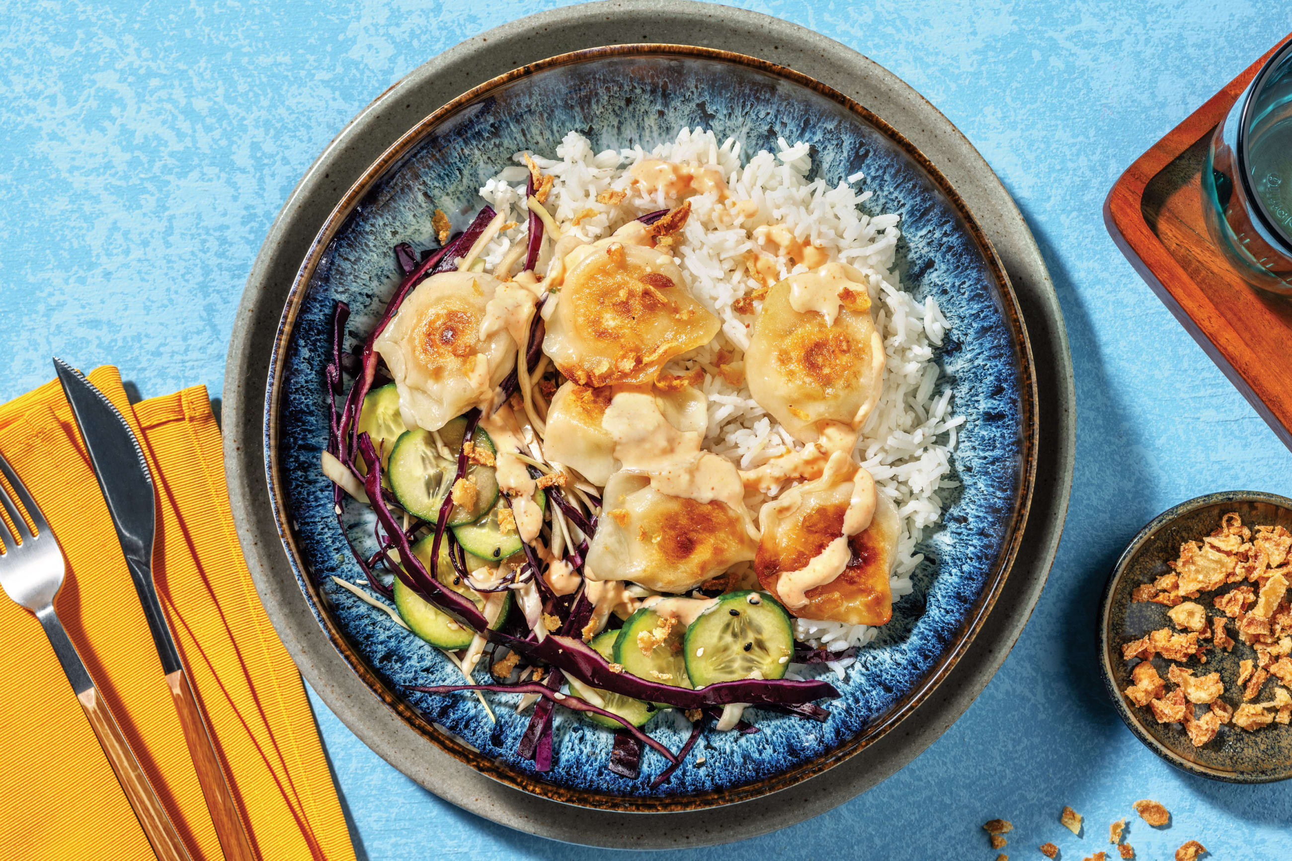 Veggie Gyoza & Bacon Poke Bowl