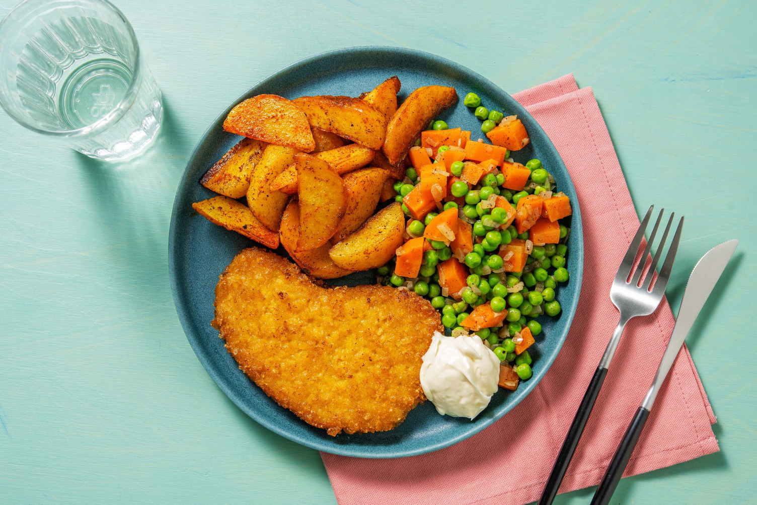 Escalope végétarienne au fromage et pommes de terre