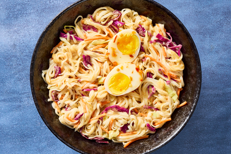 Chili-Soy Eggs with Cold Sesame-Peanut Noodles