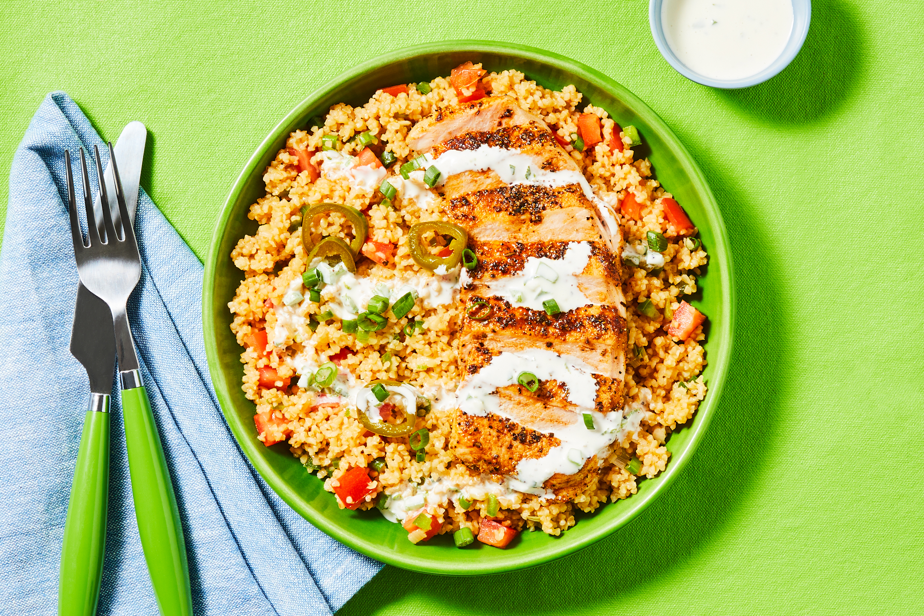 Fajita-Spiced Pork Chop Bulgur Bowls