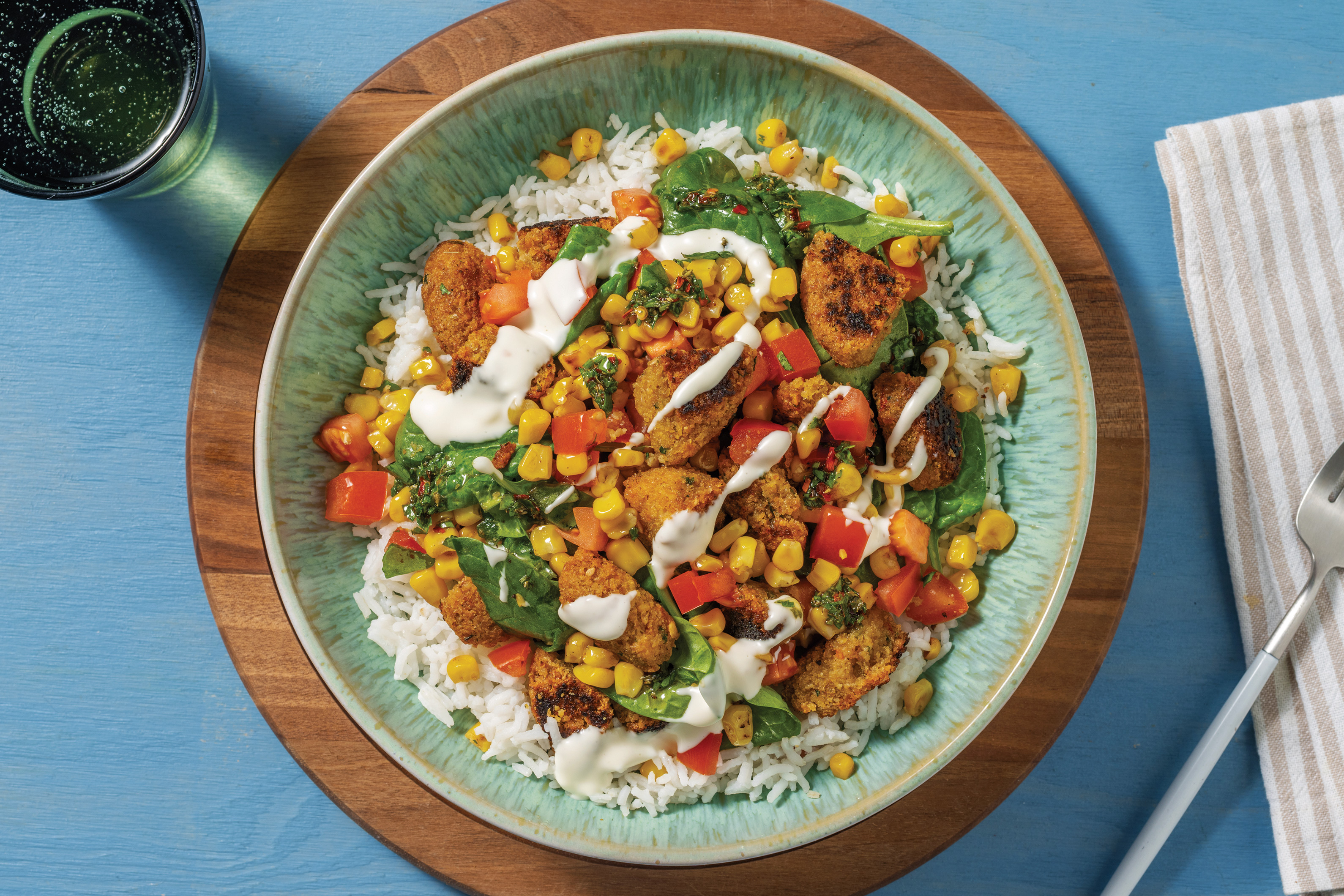 Falafel & Charred Corn Salsa Toss